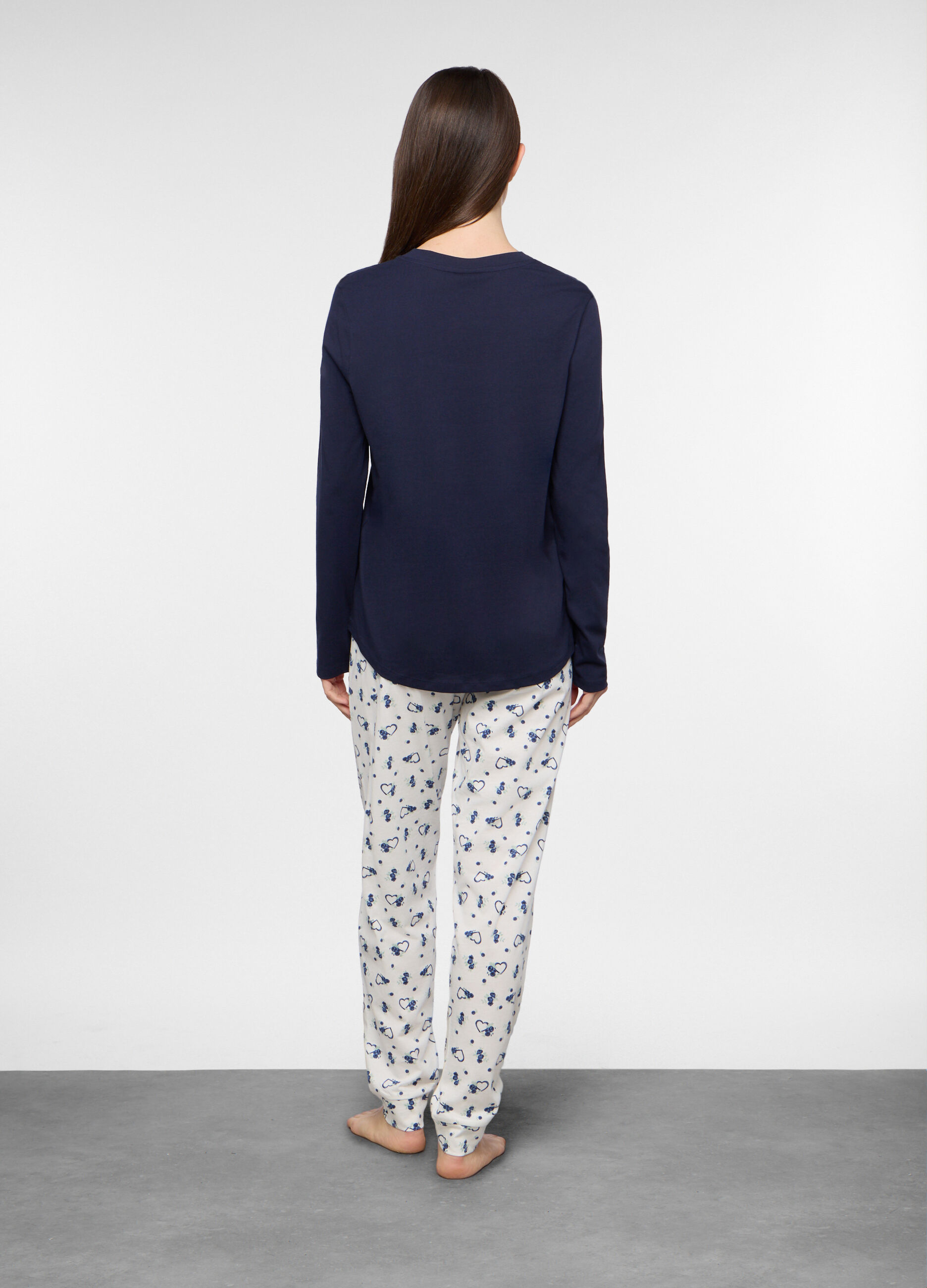 Set pigiama lungo in jersey di cotone misto viscosa donna_1