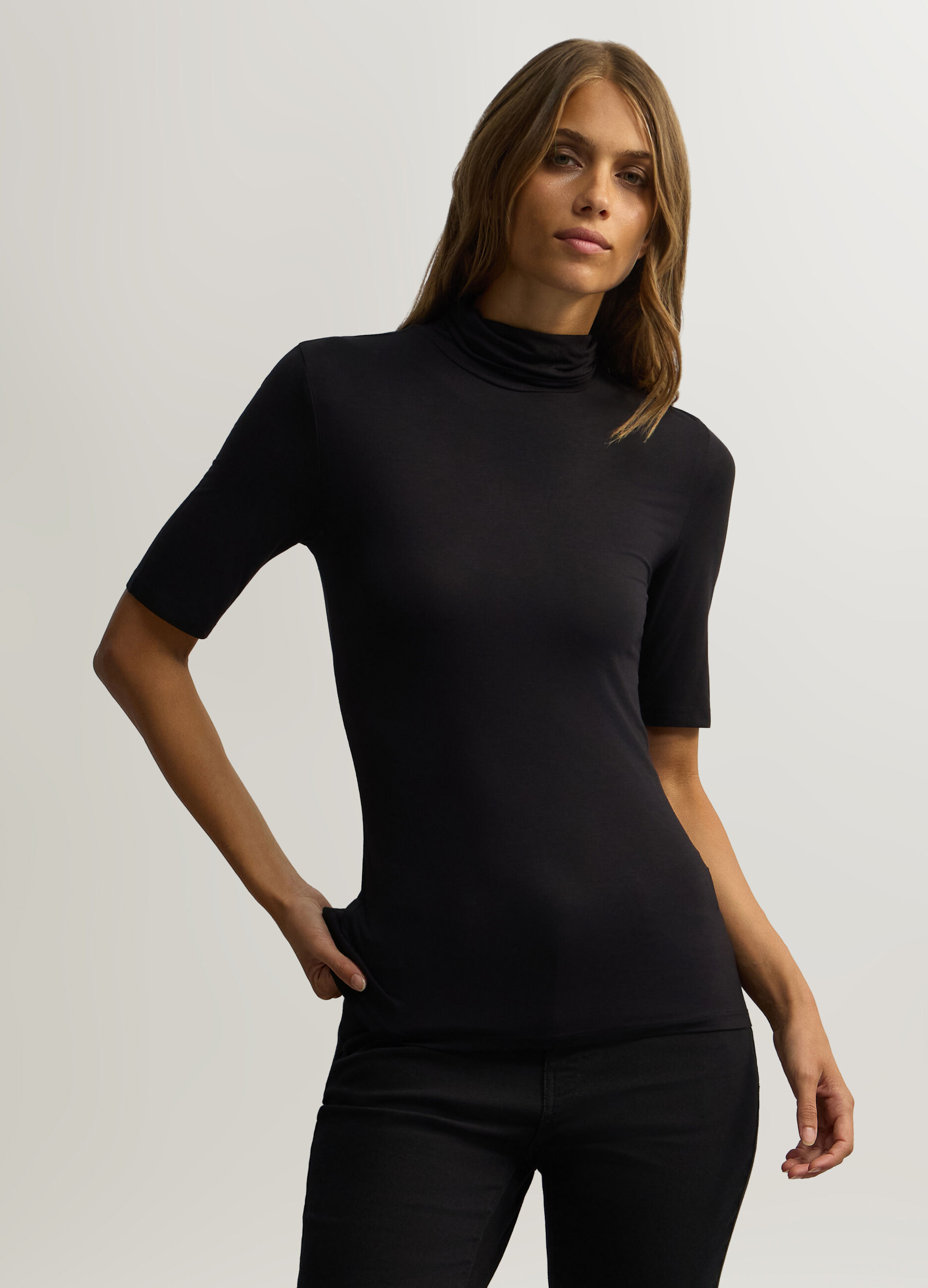 T-shirt a collo alto stretch donna _0