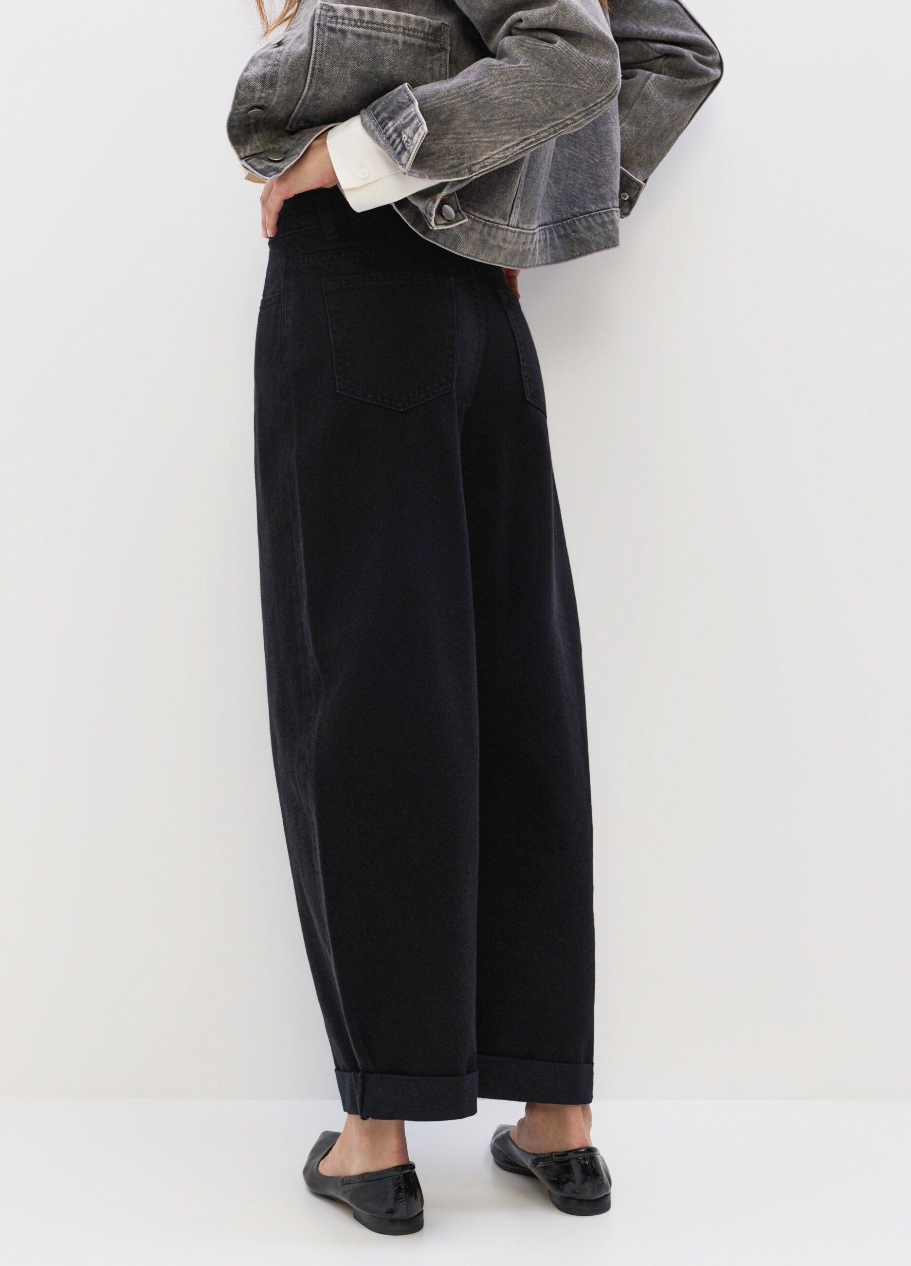 Pantaloni Barrel Fit in denim di puro cotone donna_1