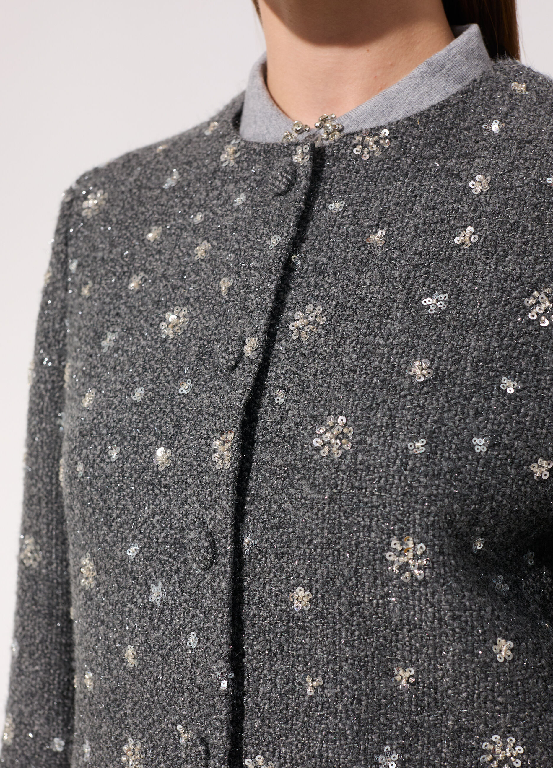 Giacca in bouclé misto lana con paillettes donna_3