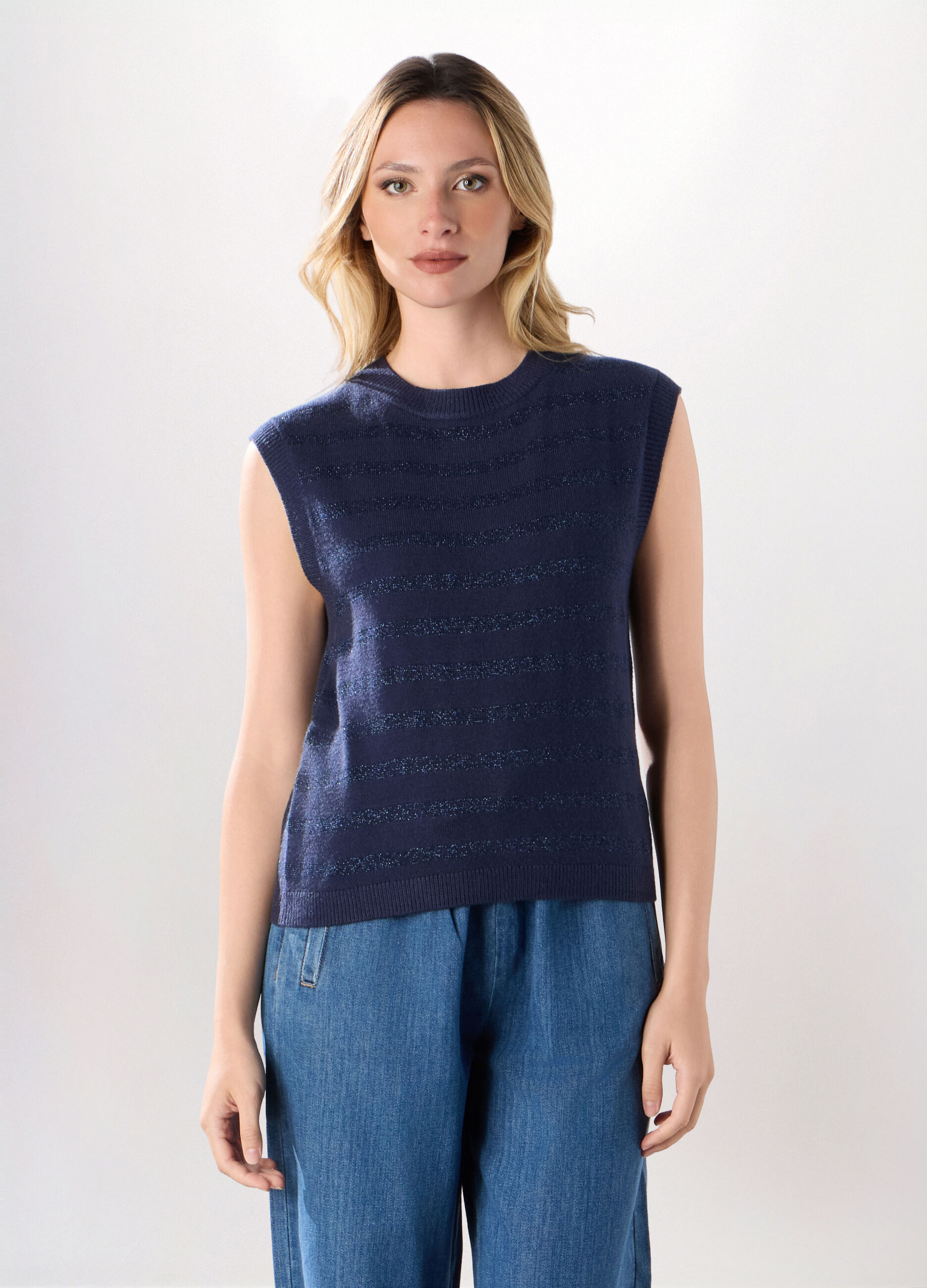 Tricot smanicato misto viscosa donna_0