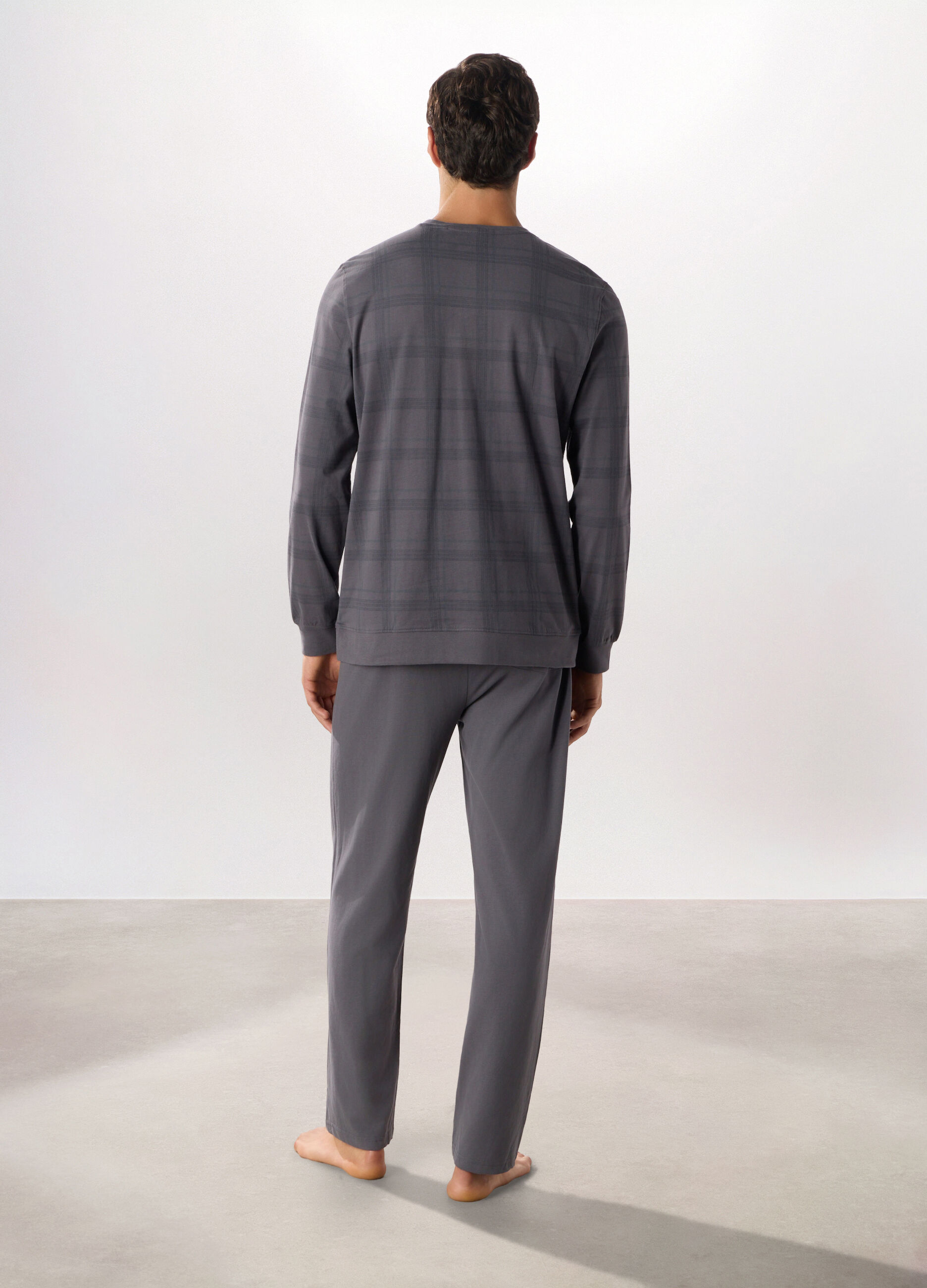 Pigiama lungo in puro cotone a quadri uomo_1