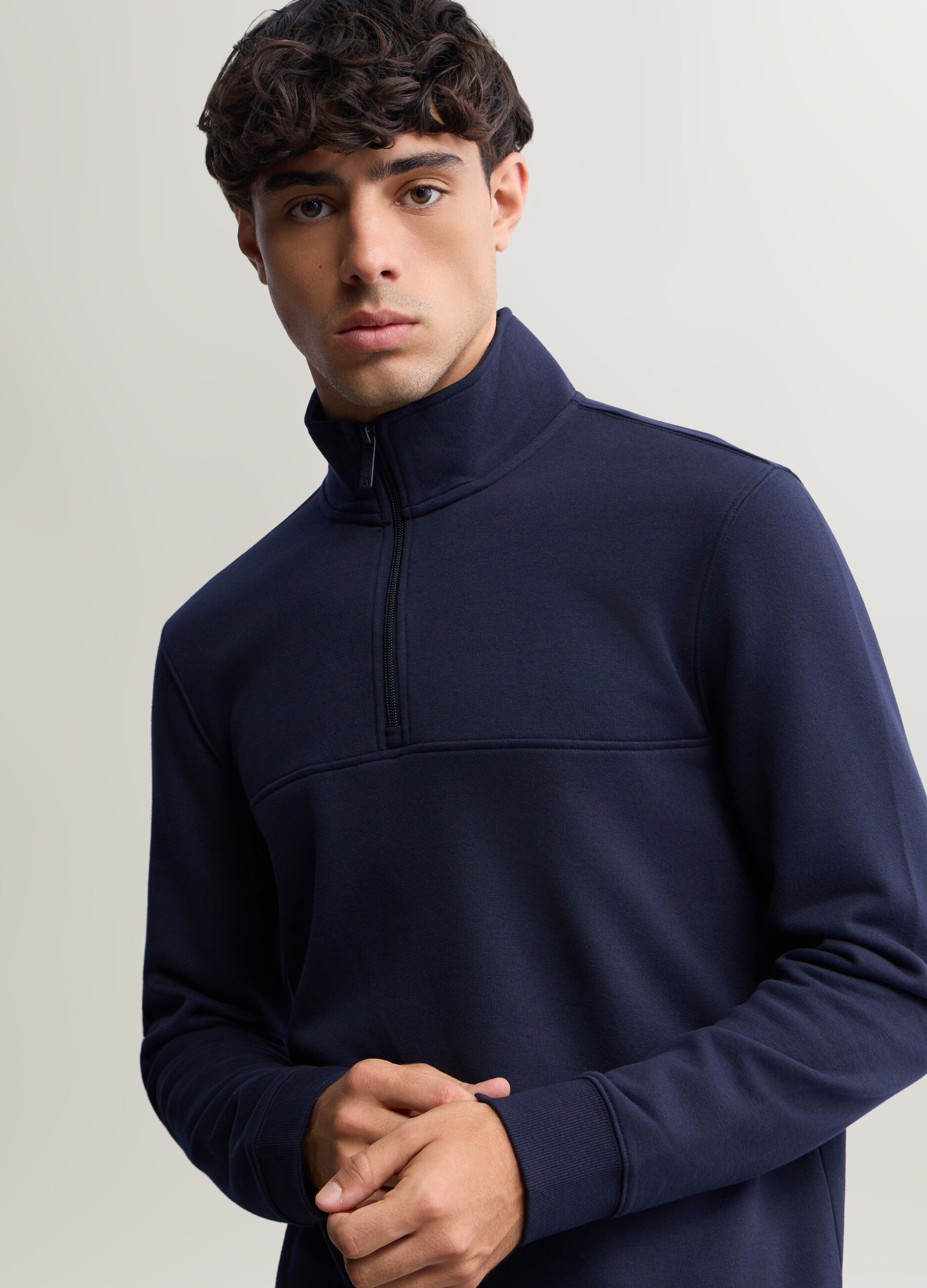 Felpa lupetto con mezza zip in misto cotone uomo_2