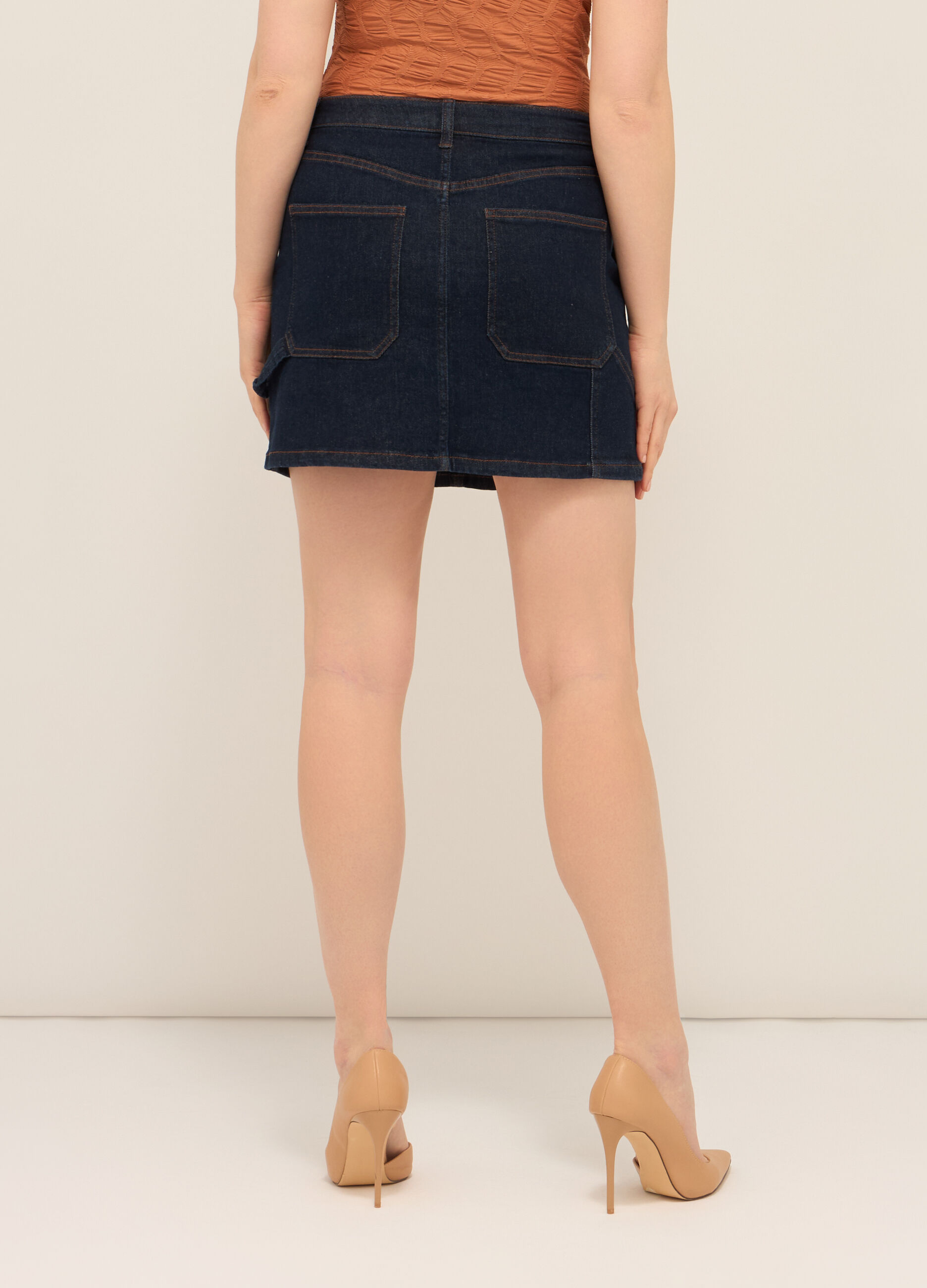 Minigonna in denim di cotone stretch donna_1