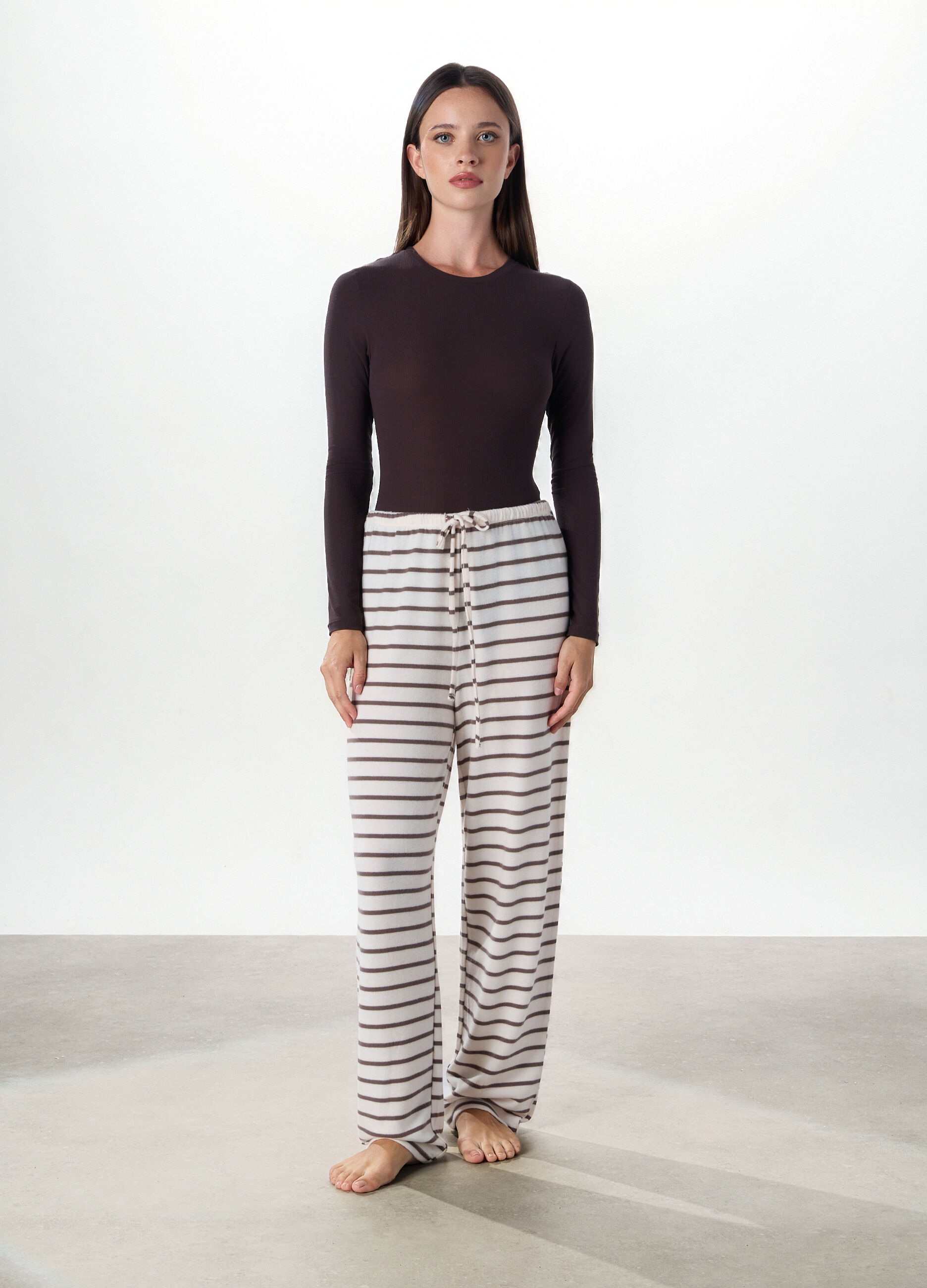 Pantaloni pigiama lunghi in misto viscosa donna_0