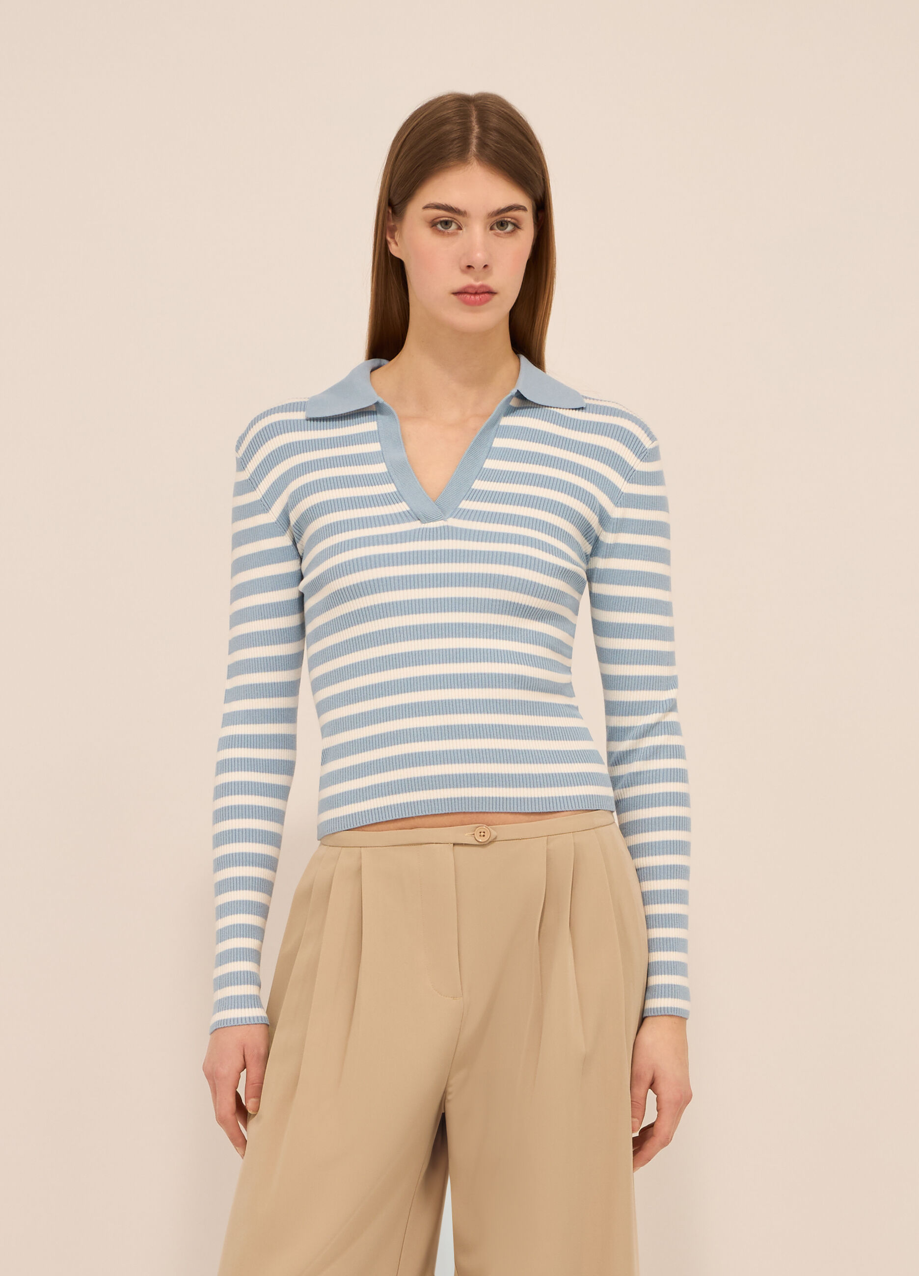 T-shirt misto viscosa in costina donna_0