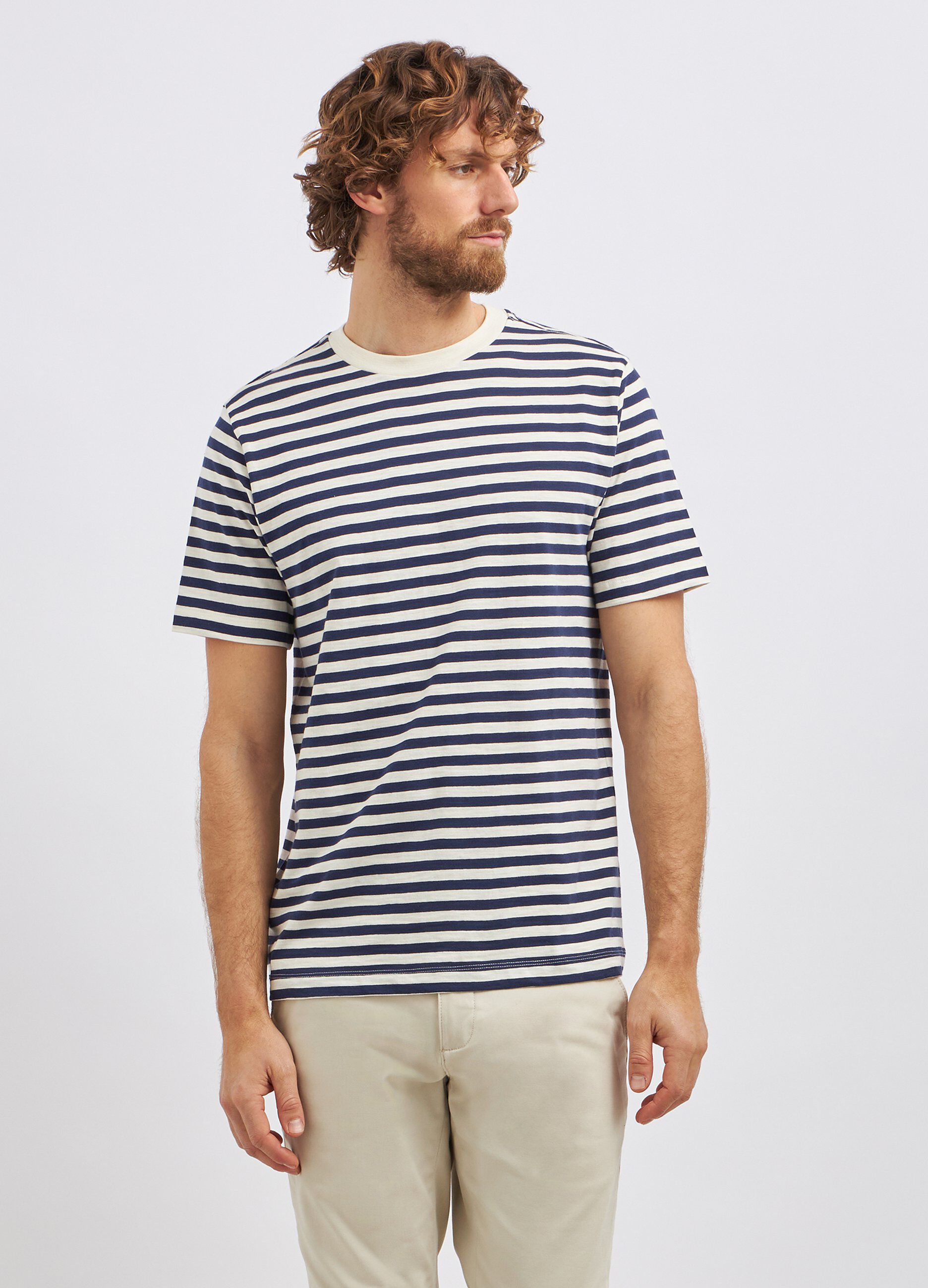 T-shirt rigata in puro cotone uomo_0