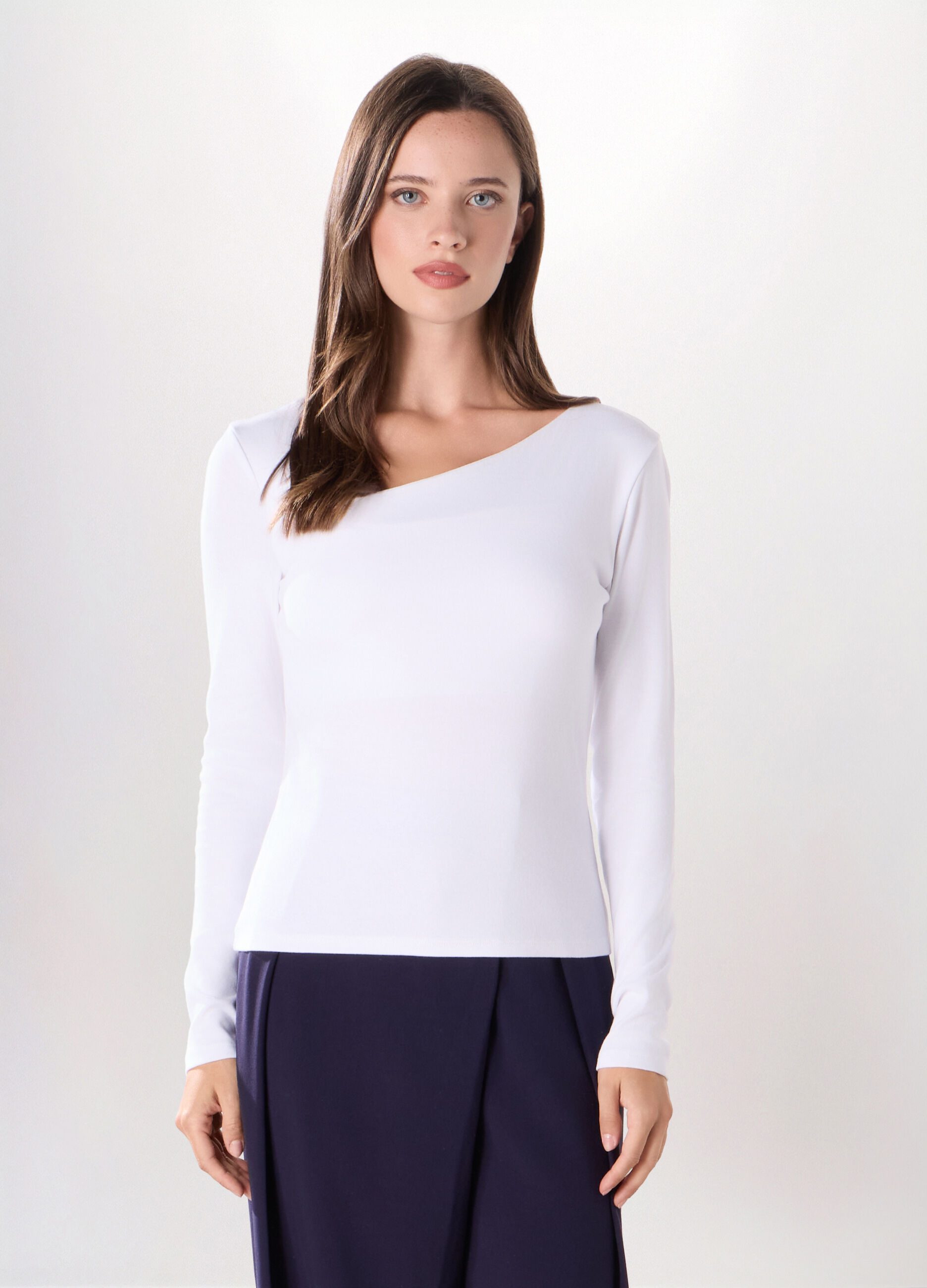 T-shirt in jersey di cotone stretch donna_0