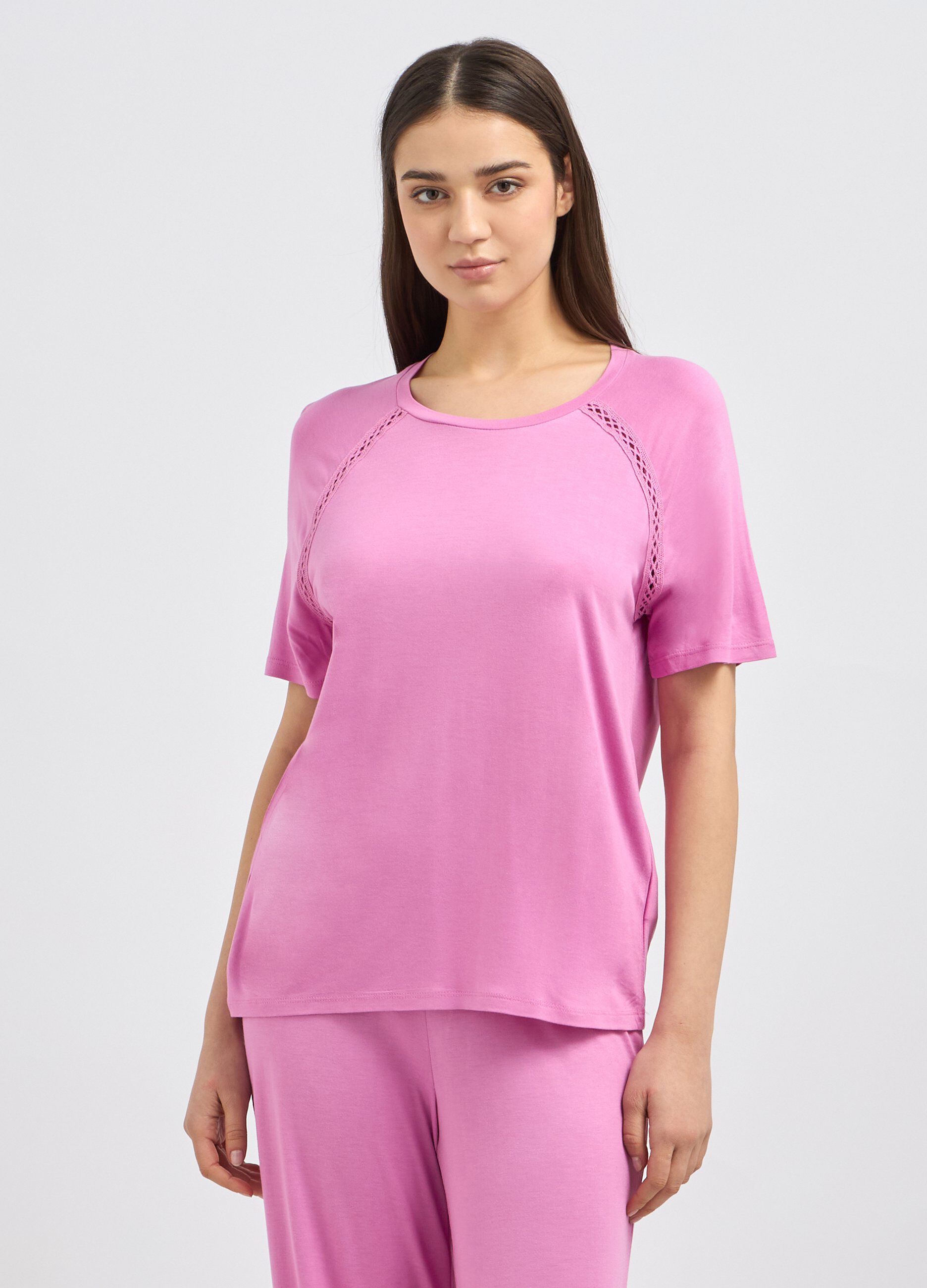 Top pigiama a maniche corte con pizzo donna_0