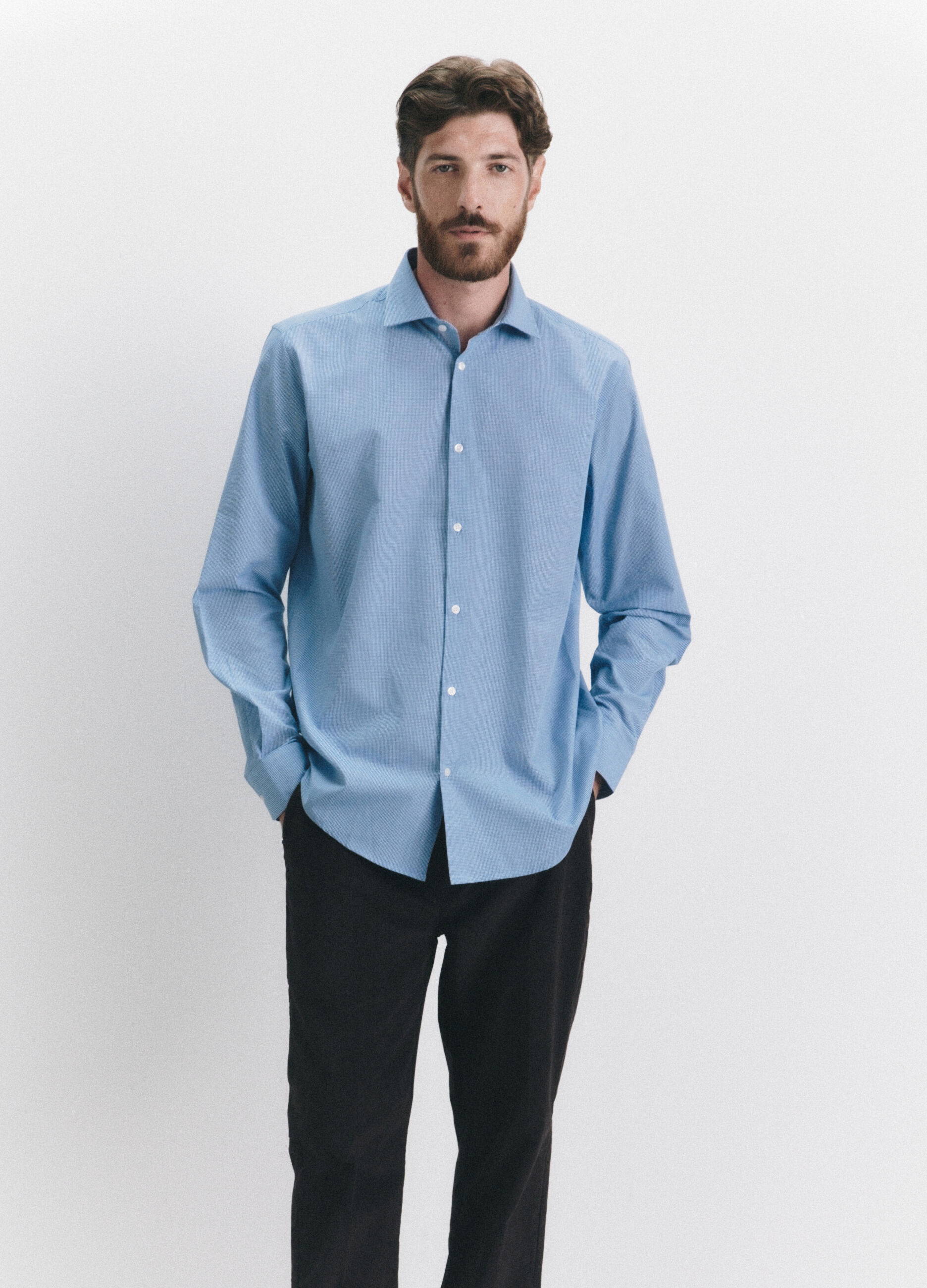 Camicia regular fit in tessuto a quadretti uomo_1