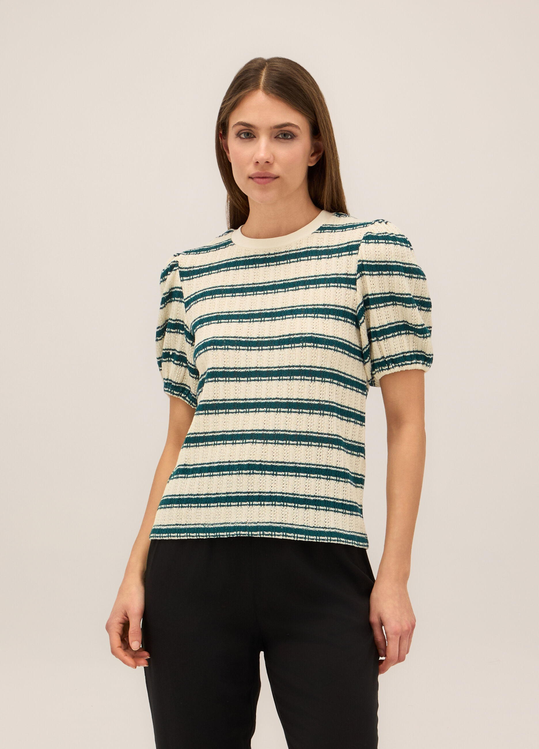 T-shirt in misto cotone lavorato donna_0