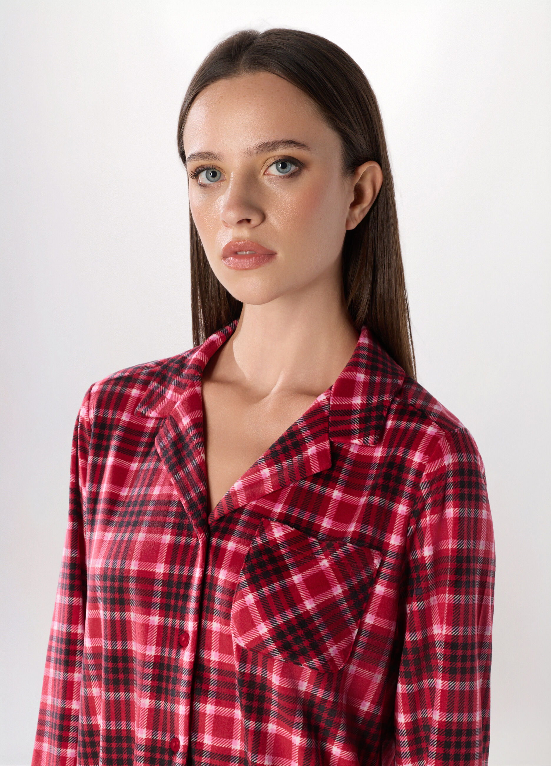 Top pigiama in velours a quadri donna_2