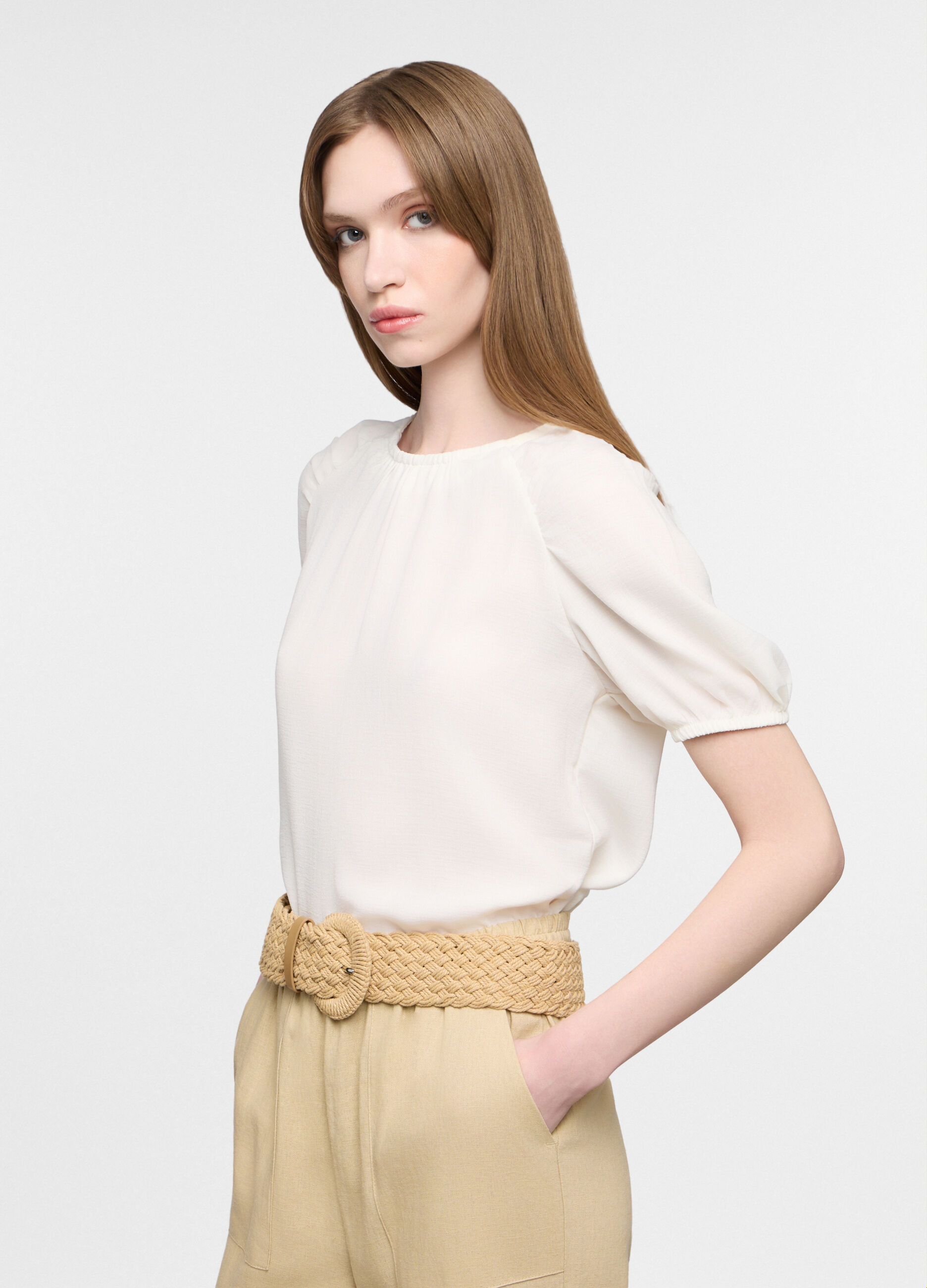 Blusa crepe girocollo donna_0