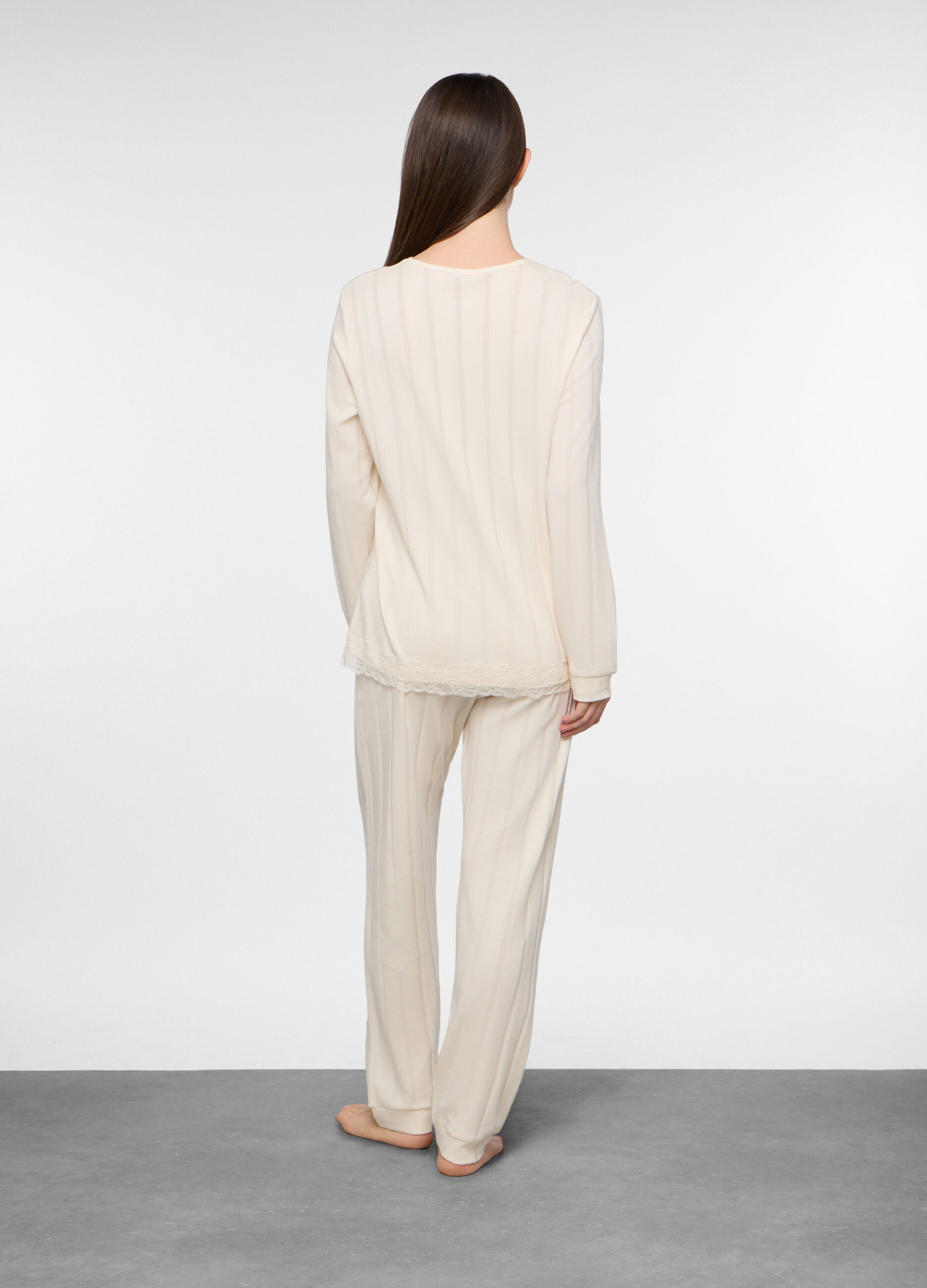 Pigiama lungo a coste misto cotone donna_1