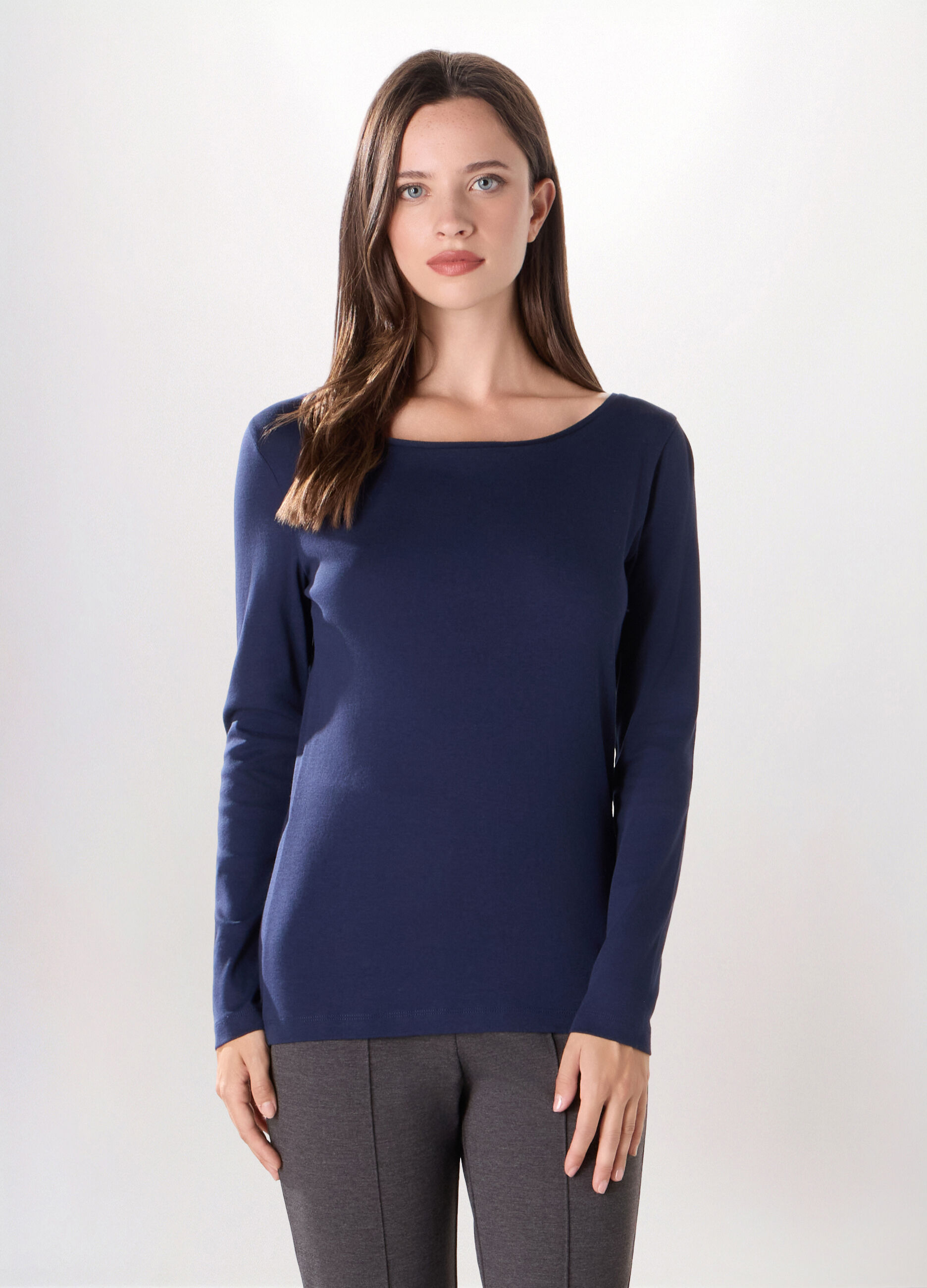 T-shirt in costina di puro cotone donna_0