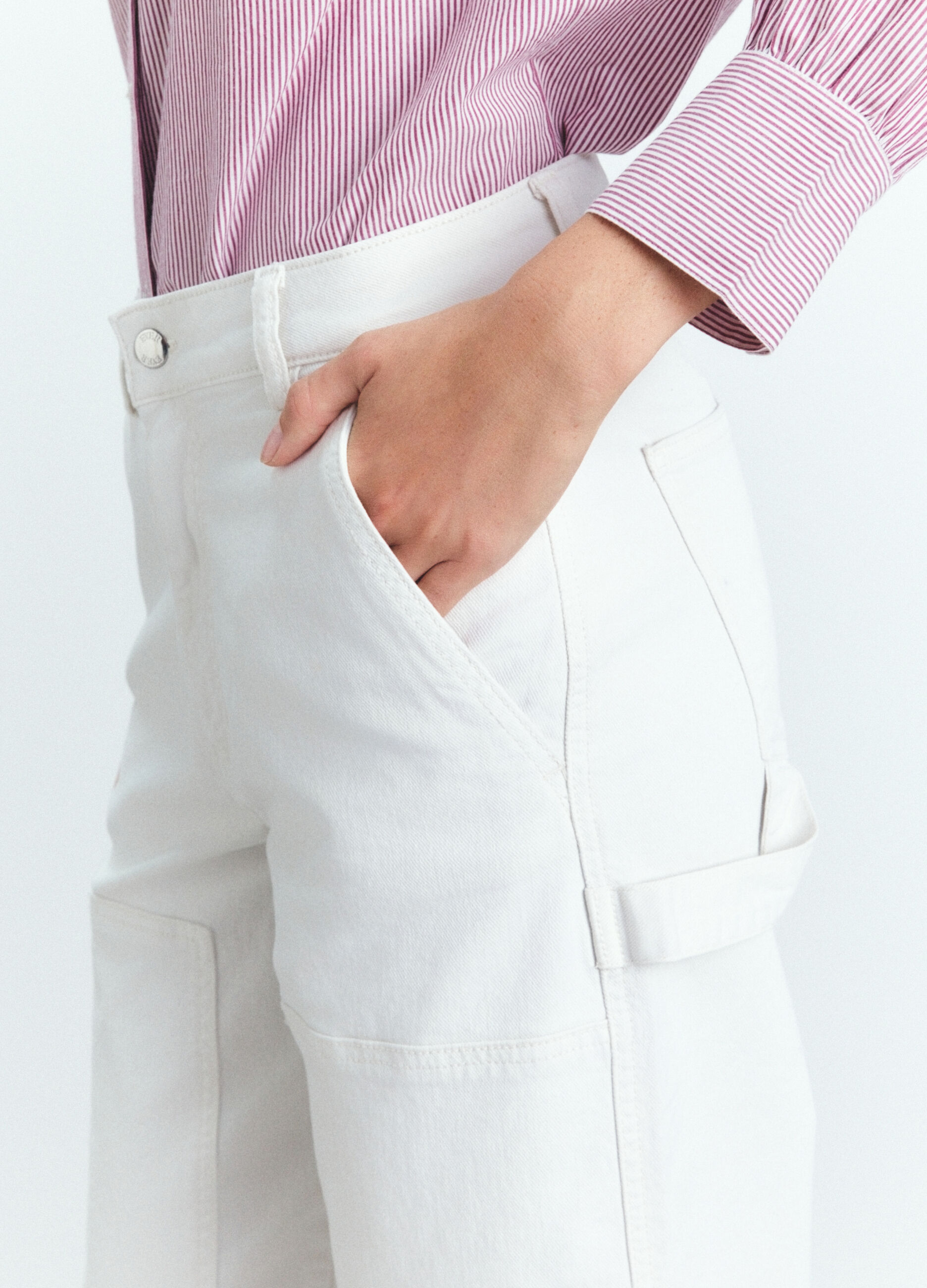 Pantaloni Wide Leg in denim di cotone stretch donna_5