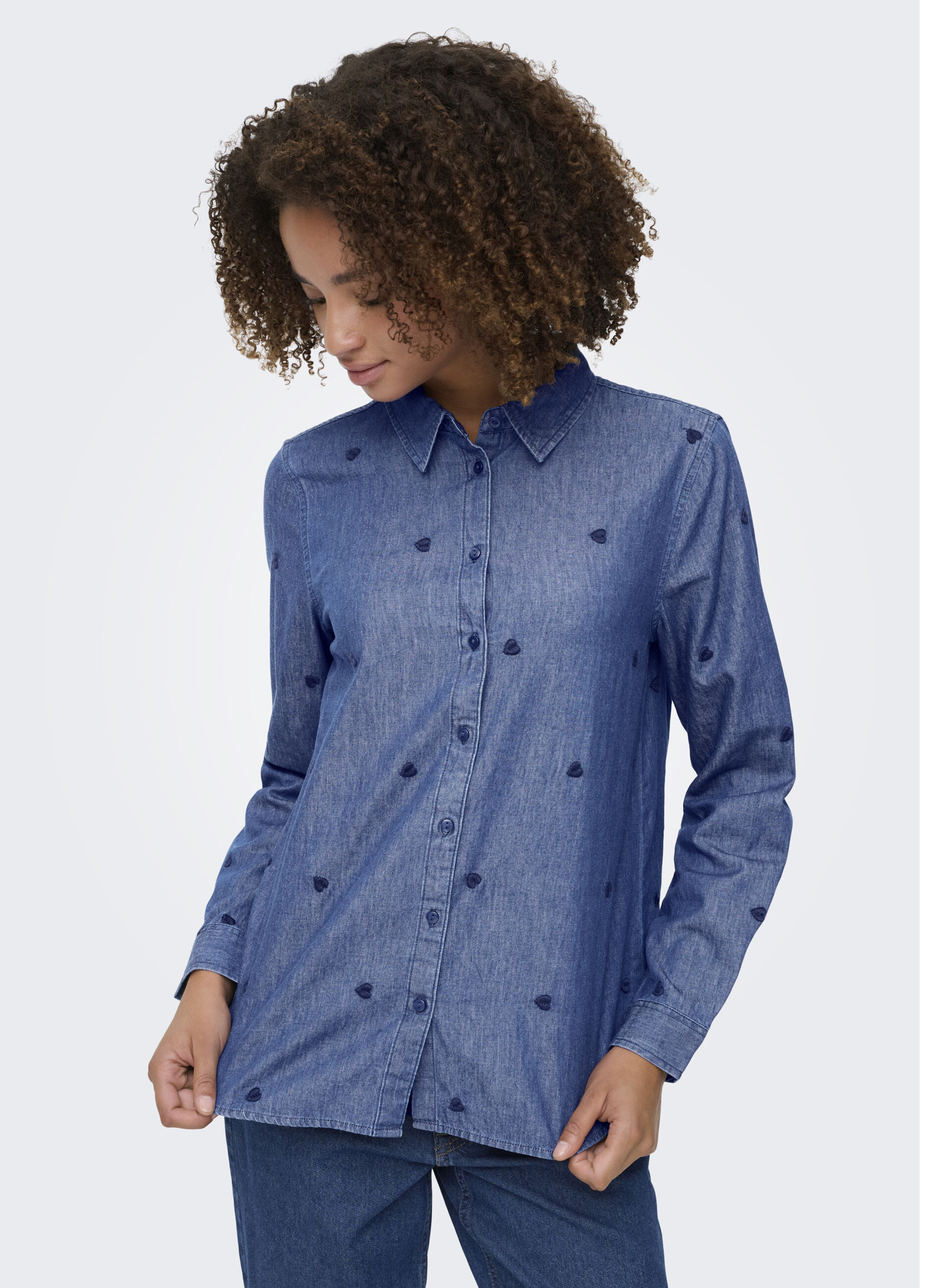 Camicia in denim con collo alla francese donna_4