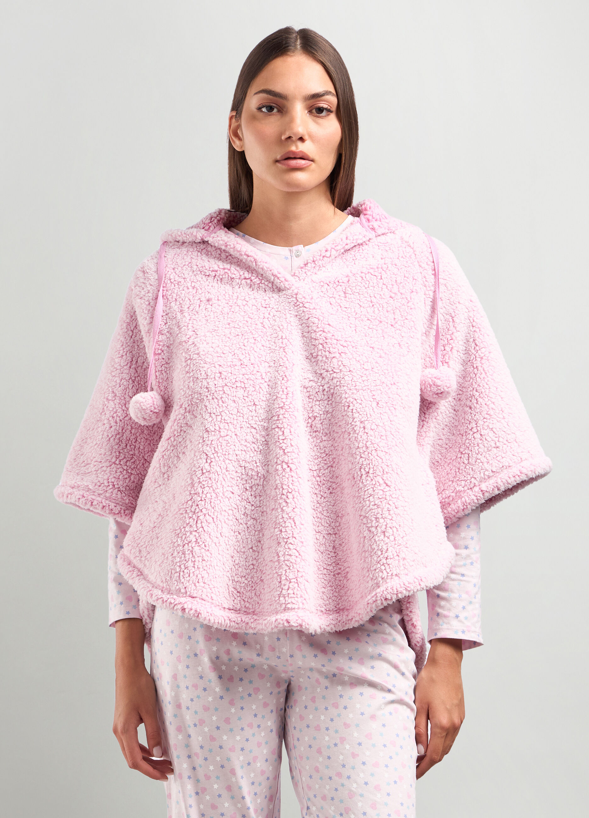 Poncho in coral fleece donna_0