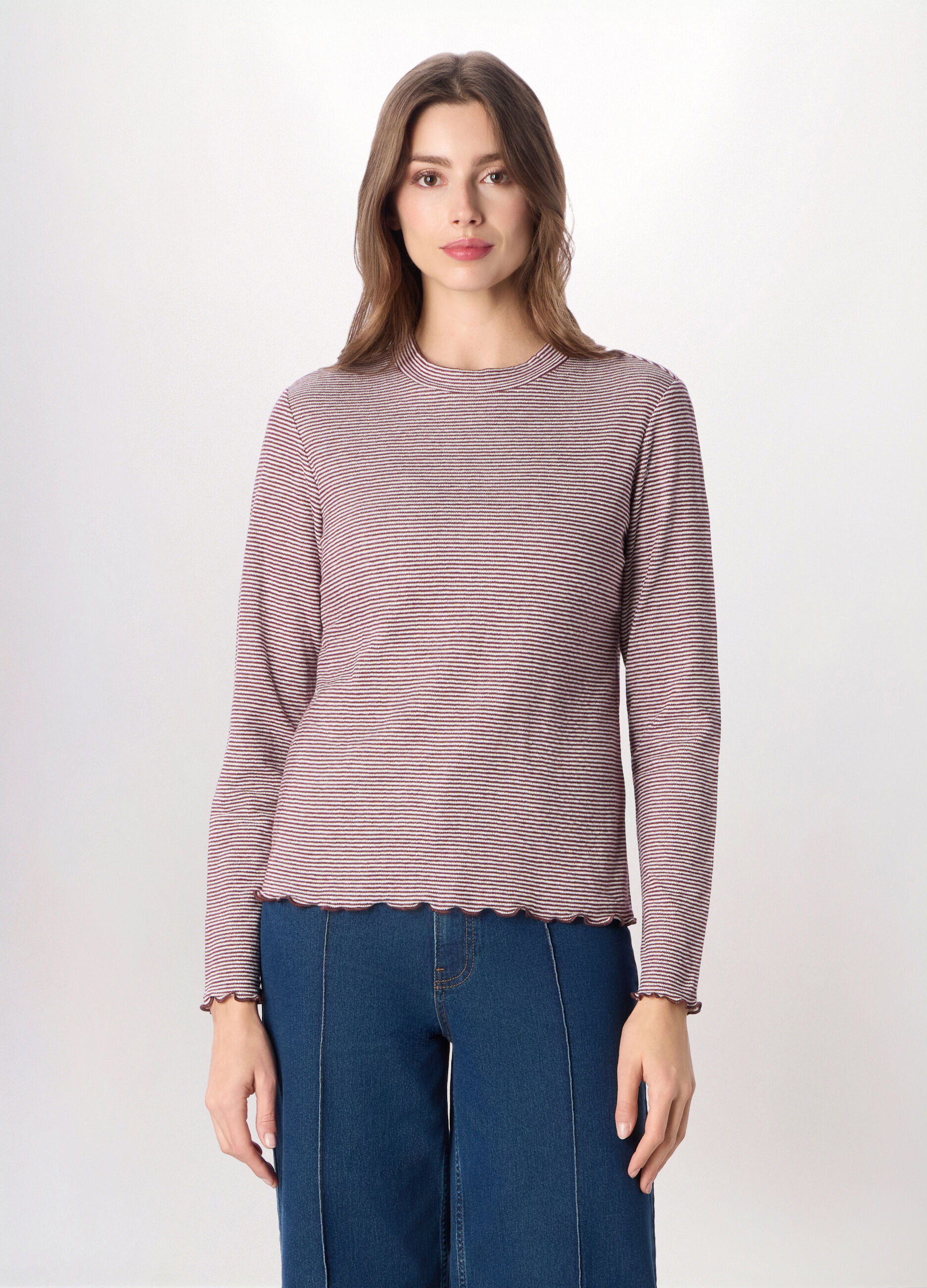 T-shirt in costina di puro cotone donna_0