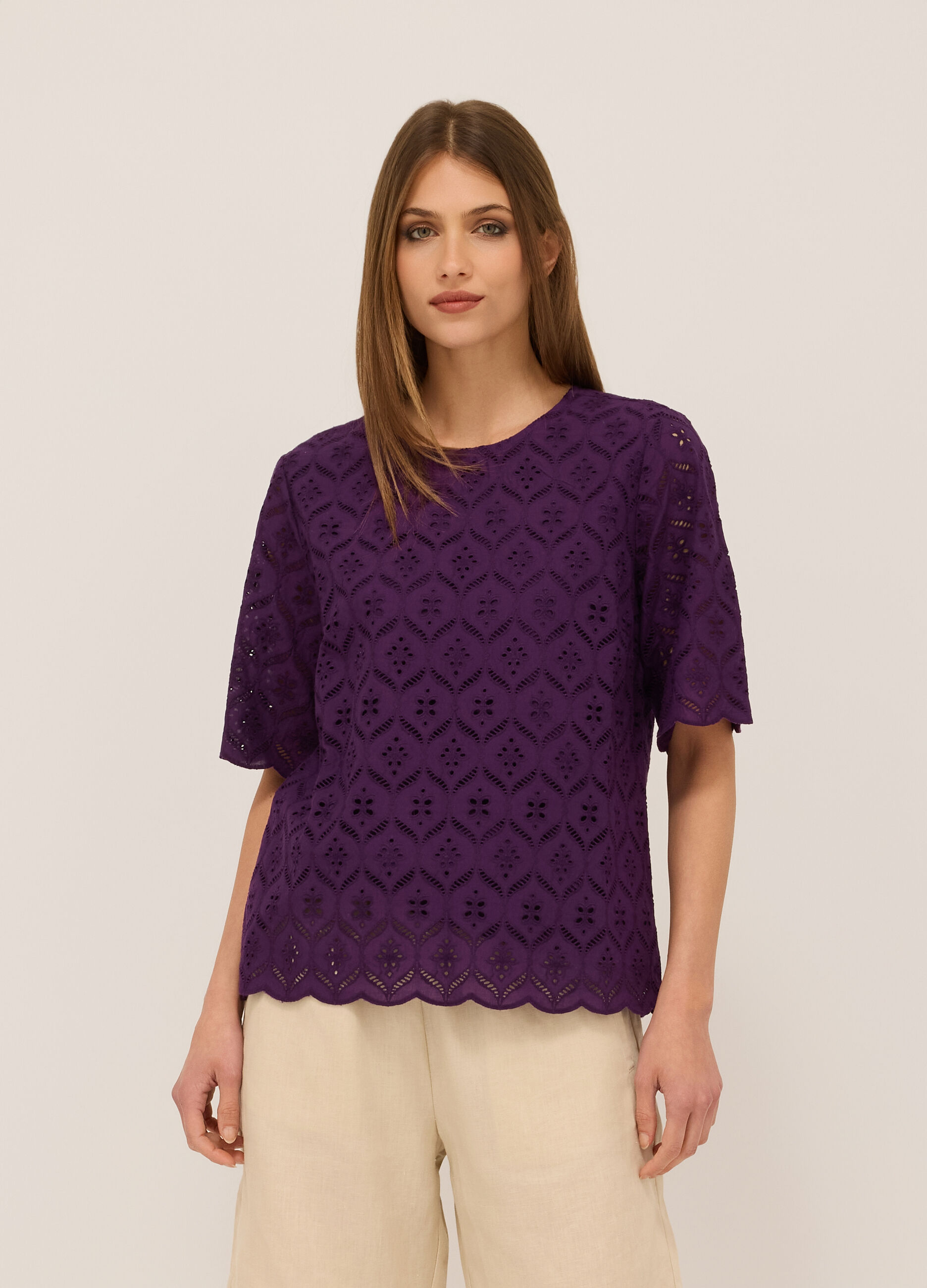 Blusa in puro cotone con ricami donna_0
