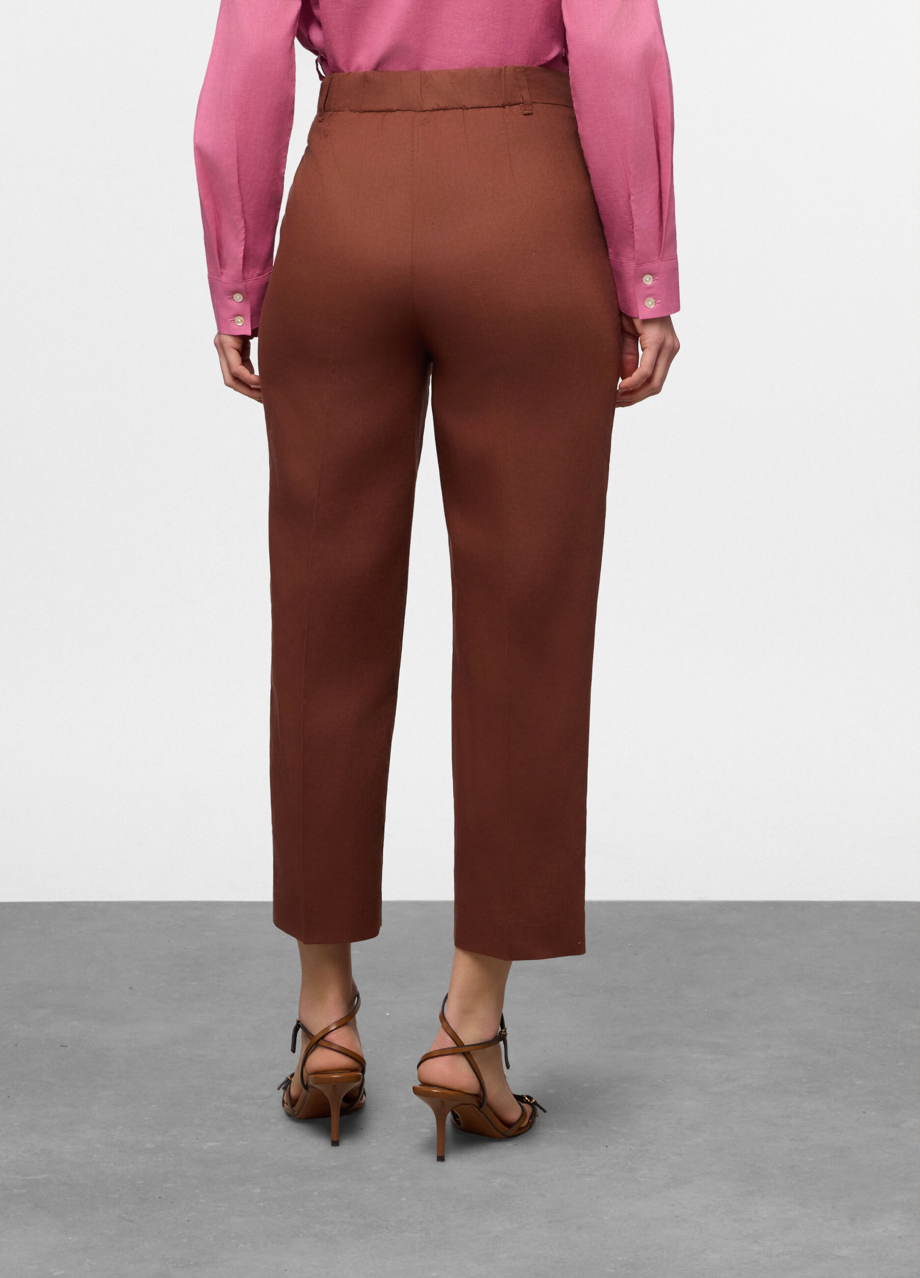 Pantaloni fit regular misto lino donna_1