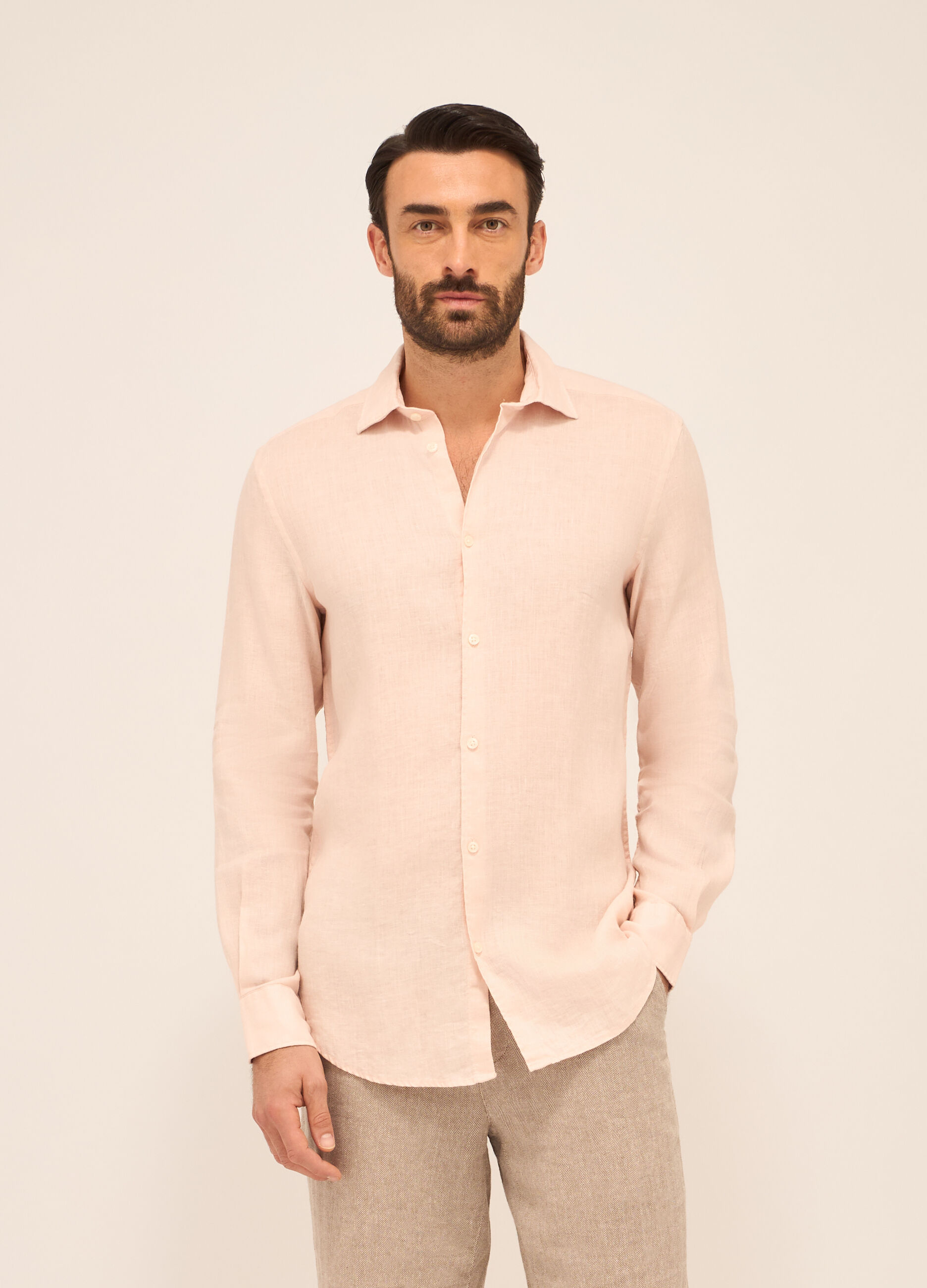 Camicia slim fit in lino uomo_0