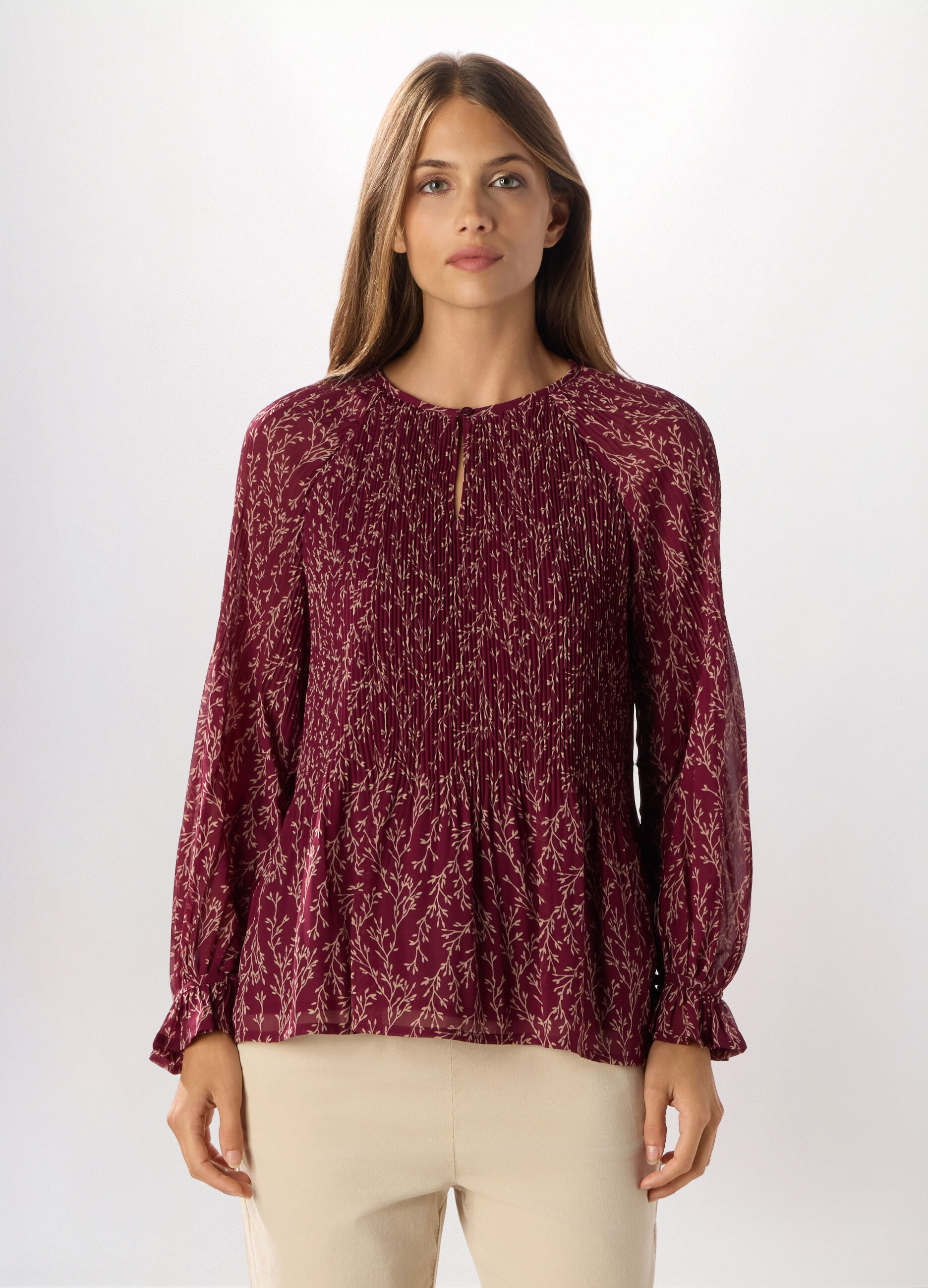 Blusa plissé con stampa donna_0