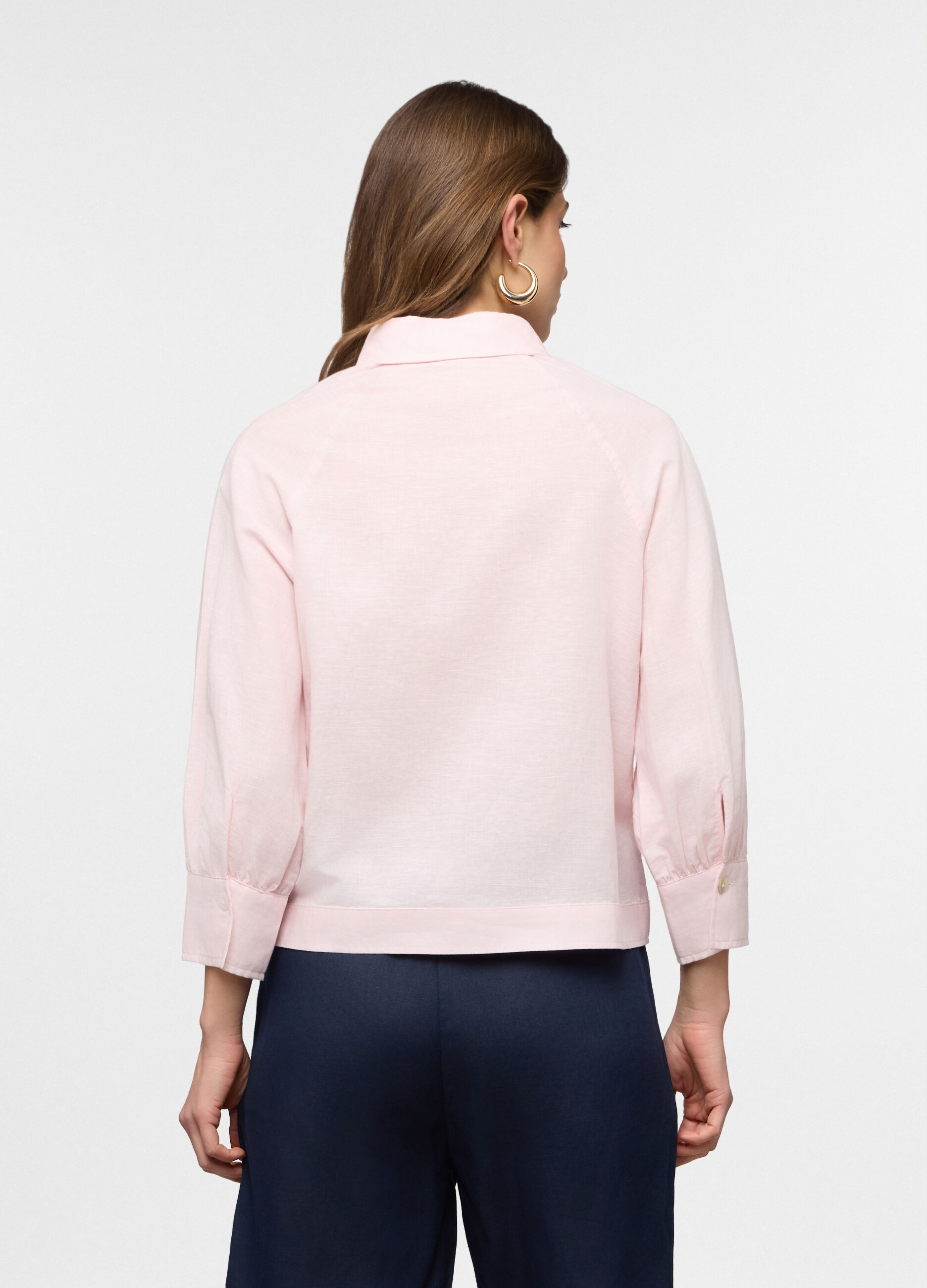 Camicia fit regular con collo alla francese misto lino donna_1
