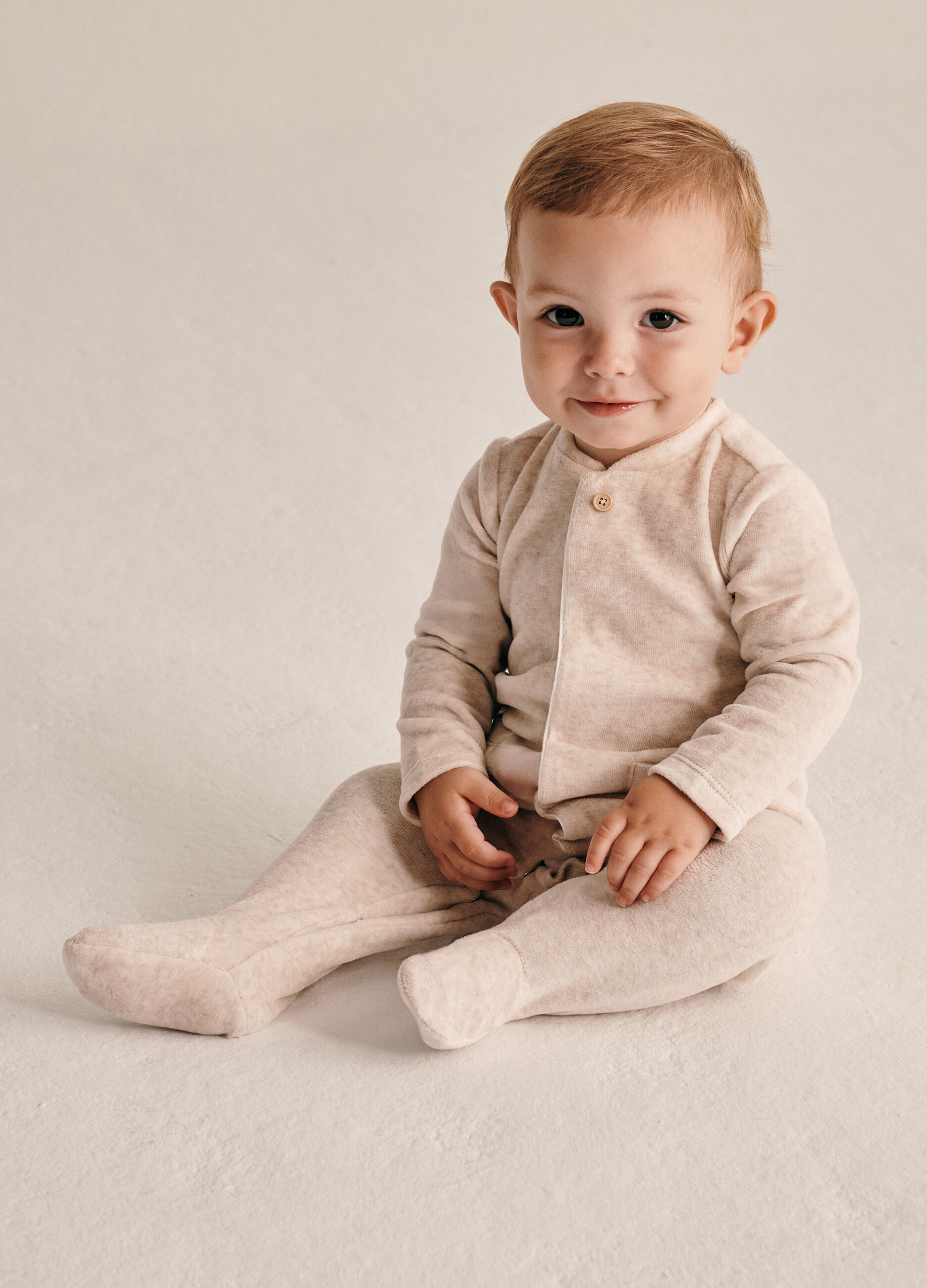 Tutina beige in misto cotone per neonato_0