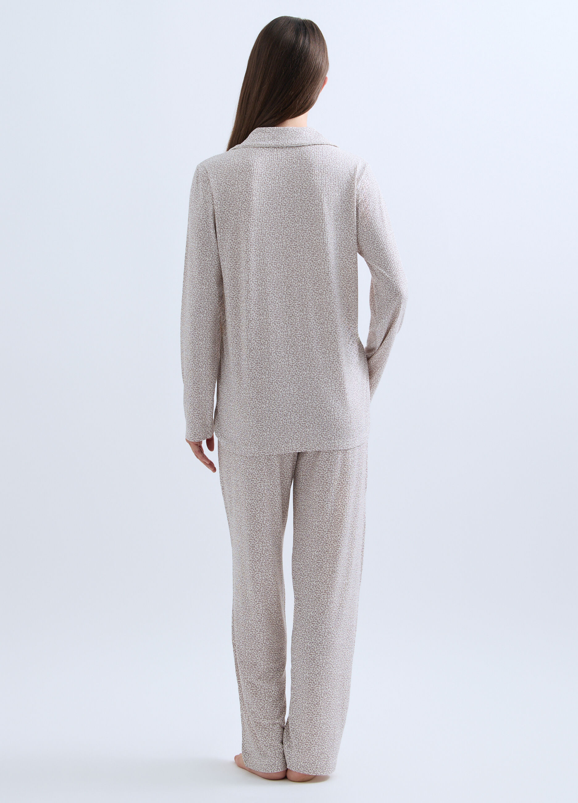 Set pigiama lungo in costina stretch donna_1