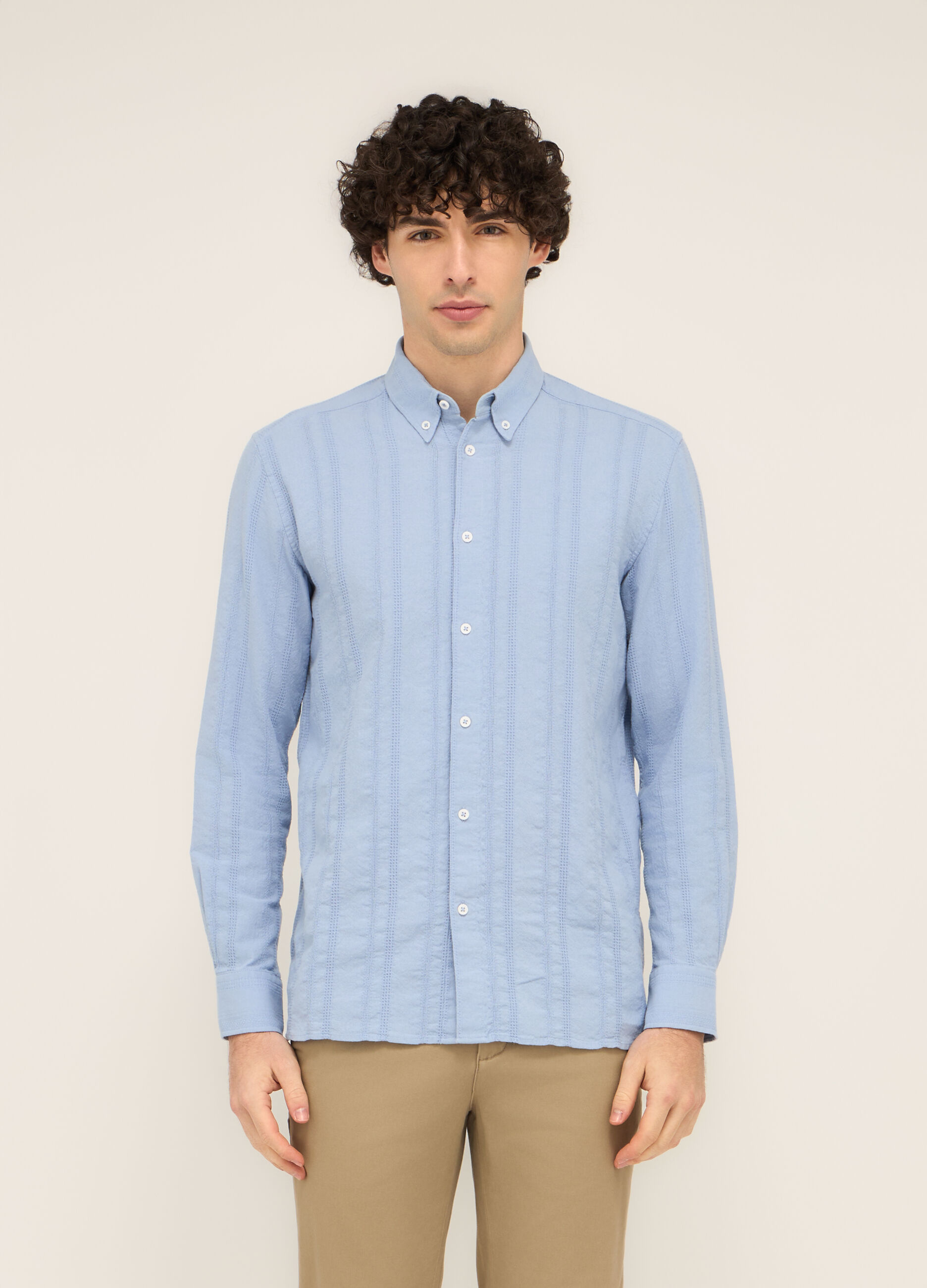 Camicia colletto button-down in cotone uomo_0