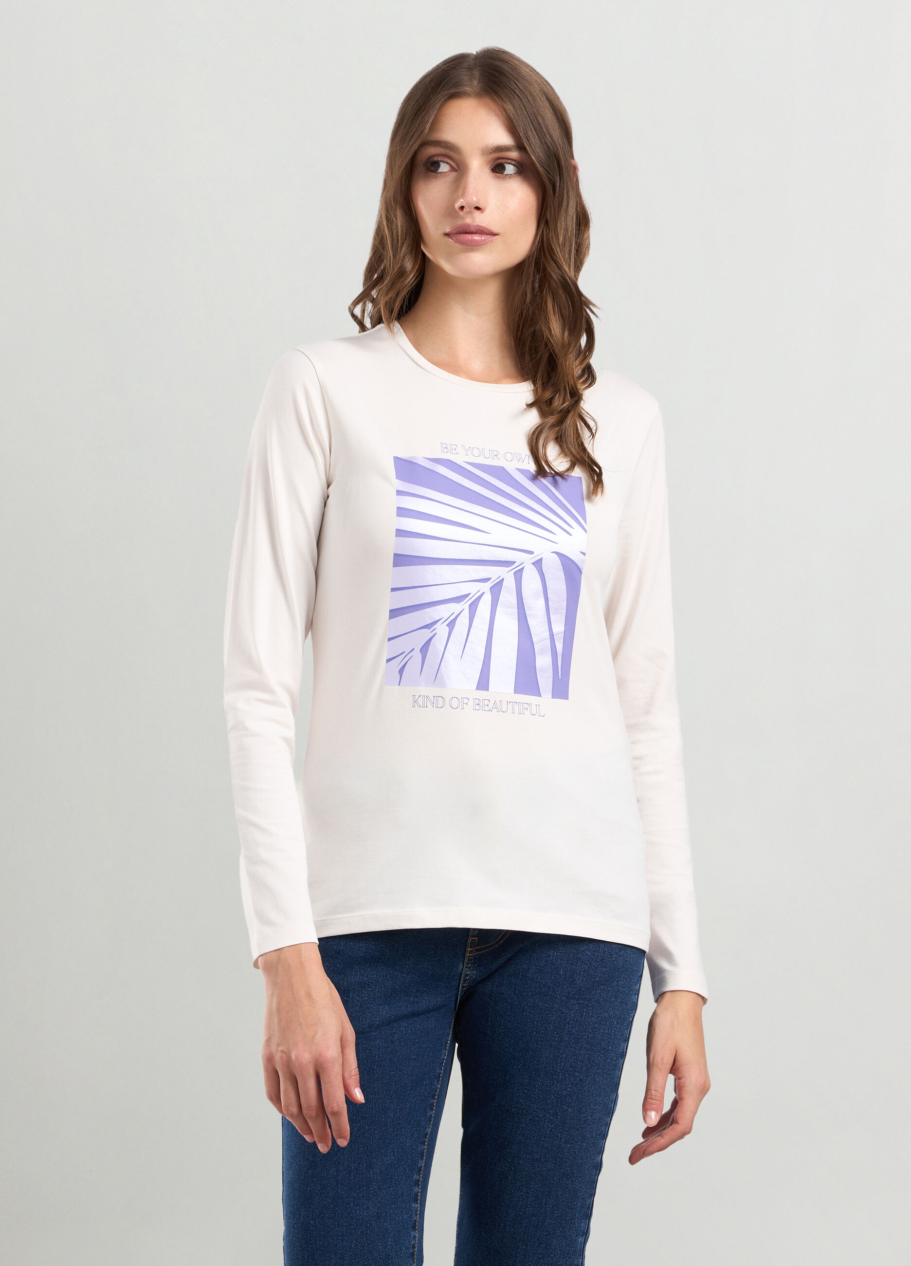 T-shirt in cotone stretch con stampa donna_0