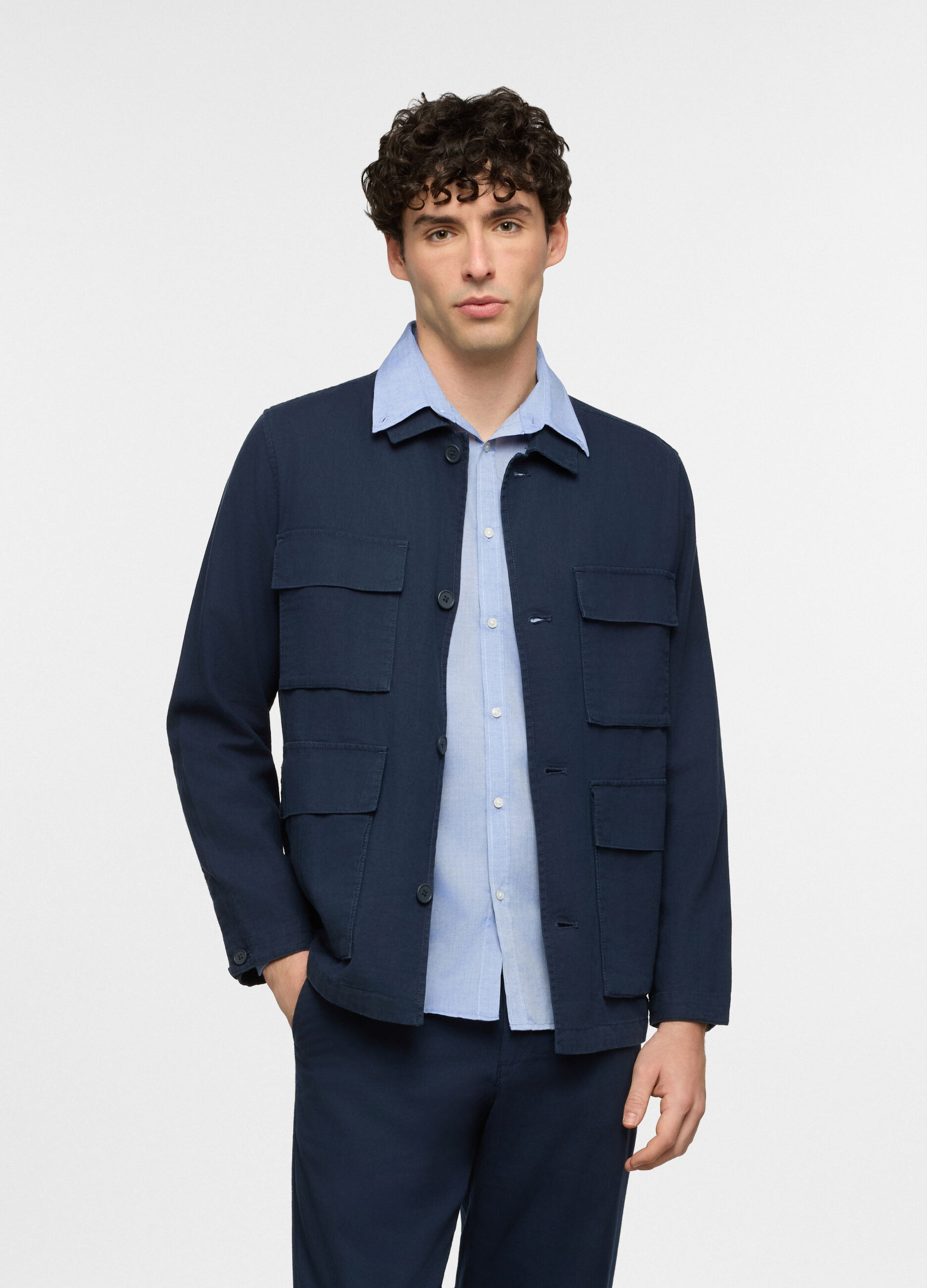 Giacca a camicia in misto lino e cotone uomo_0
