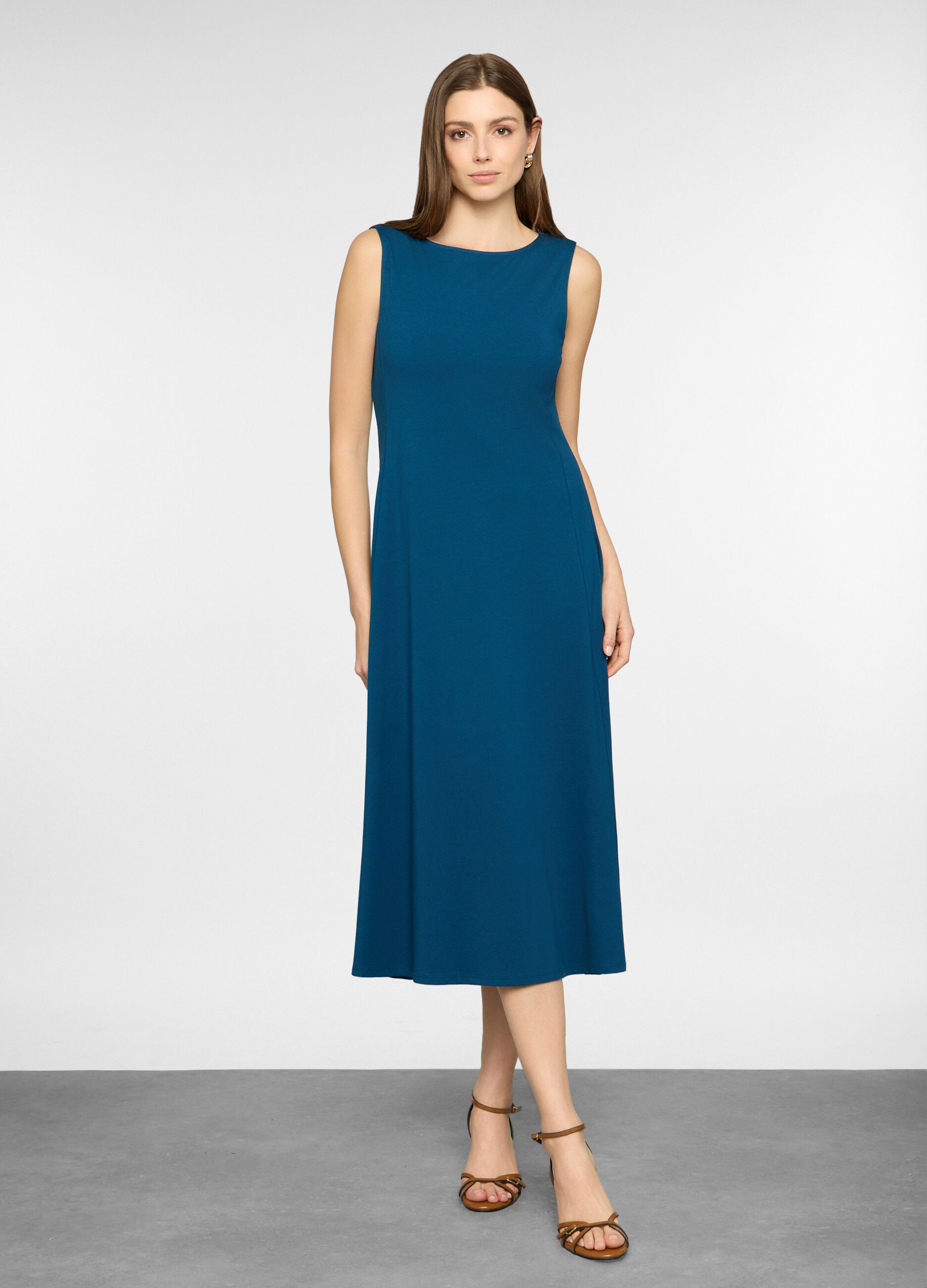 Abito lungo girocollo in jersey stretch donna_0