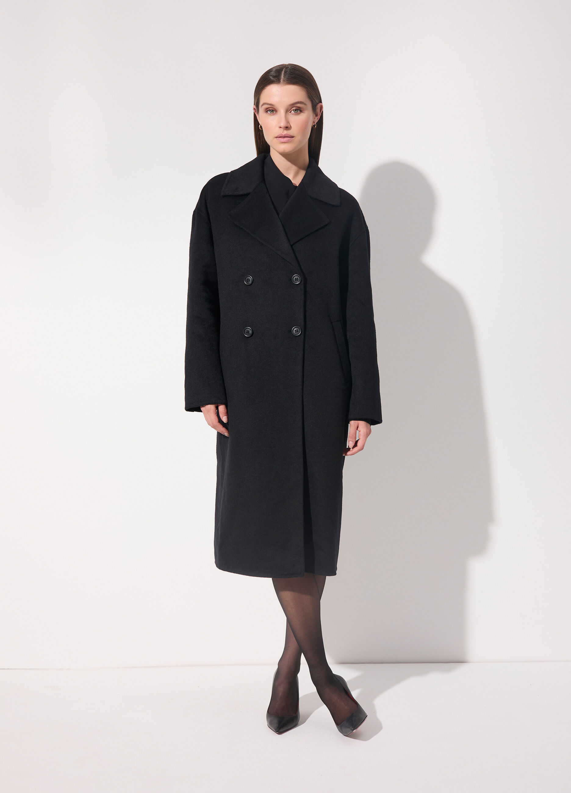 Cappotto lungo doppiopetto in misto lana donna_0