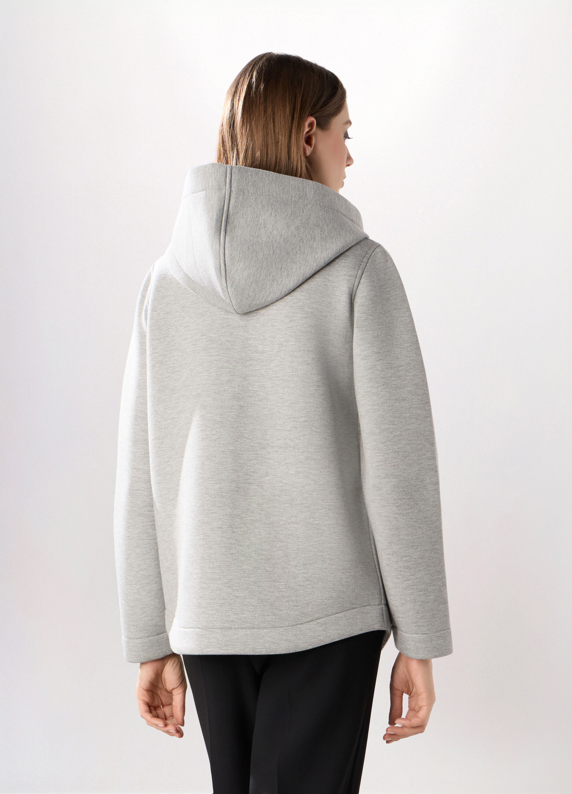 Cappotto corto in scuba con cappuccio donna_1
