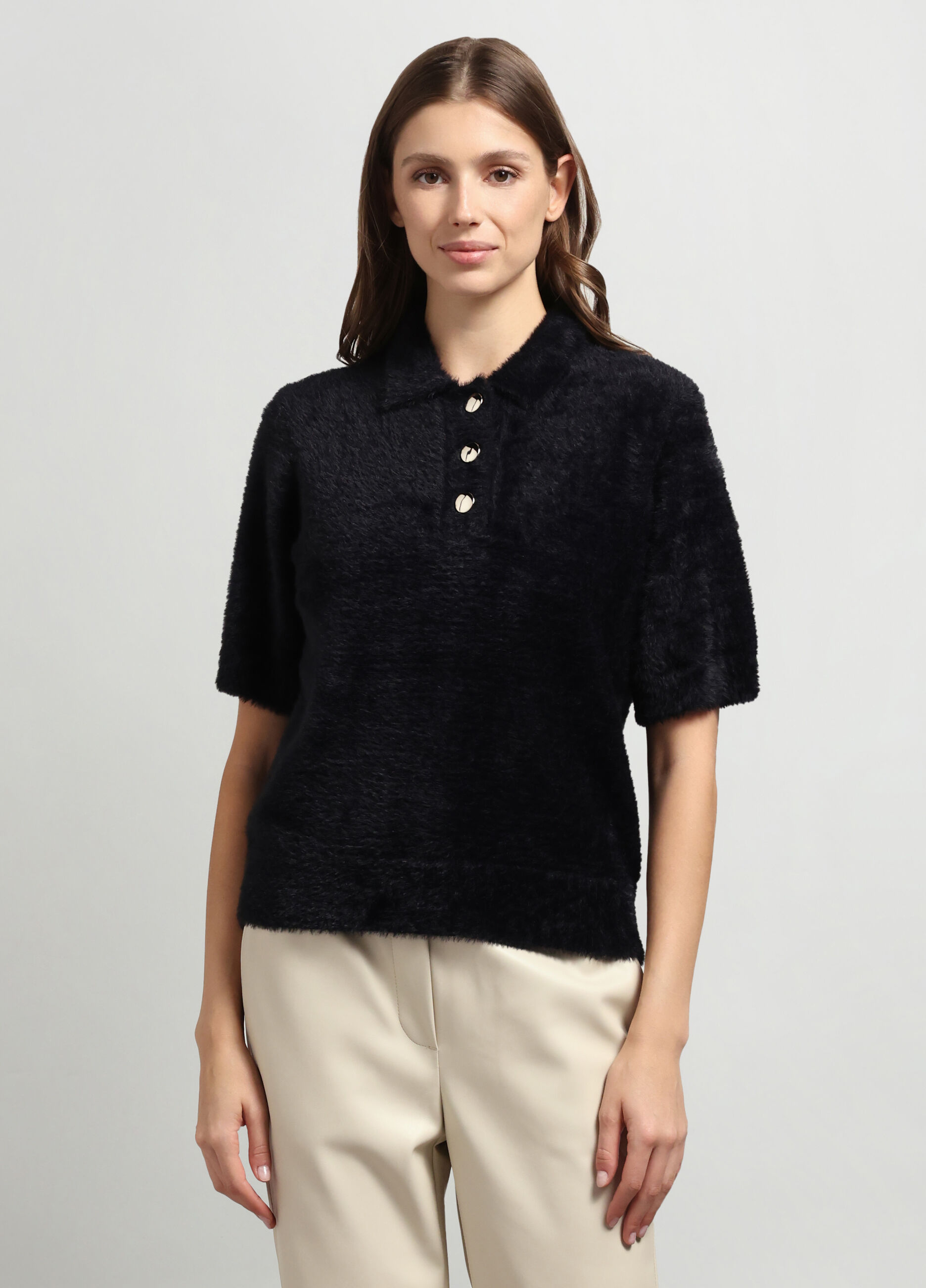 Polo tricot effetto eco fur donna_0