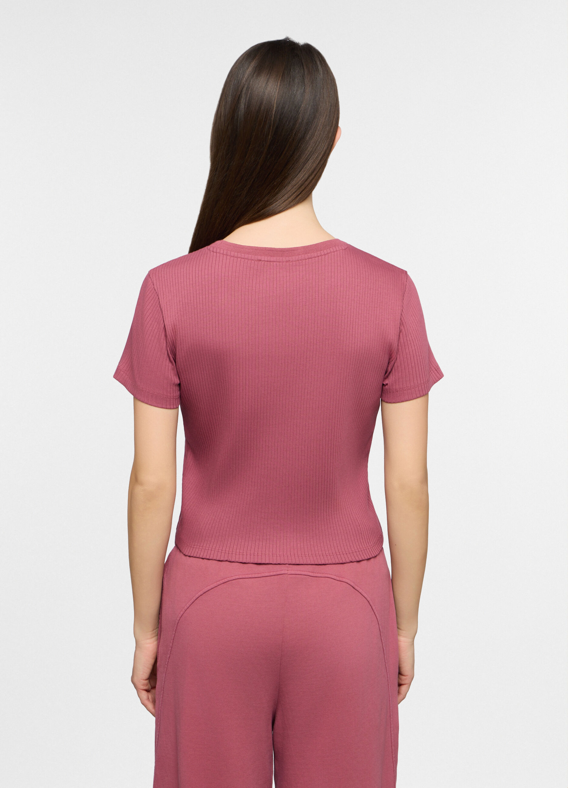 T-shirt girocollo in costina stretch donna_1