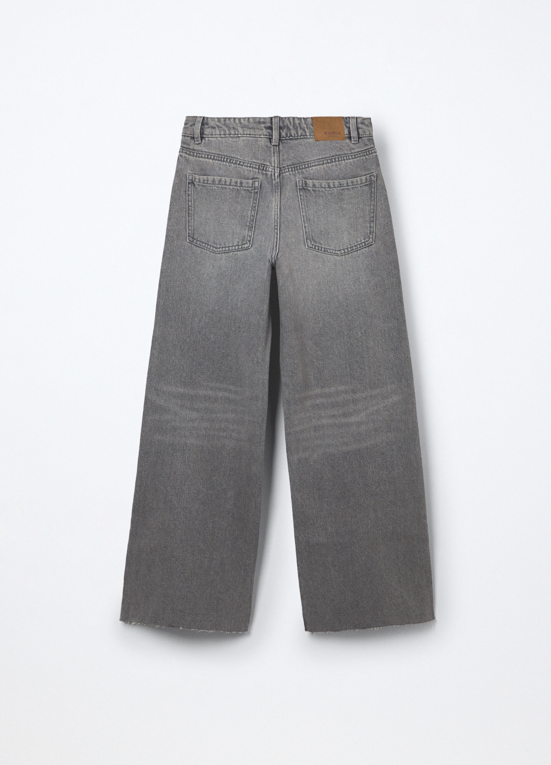 Pantaloni wide leg in denim di misto cotone ragazza_1