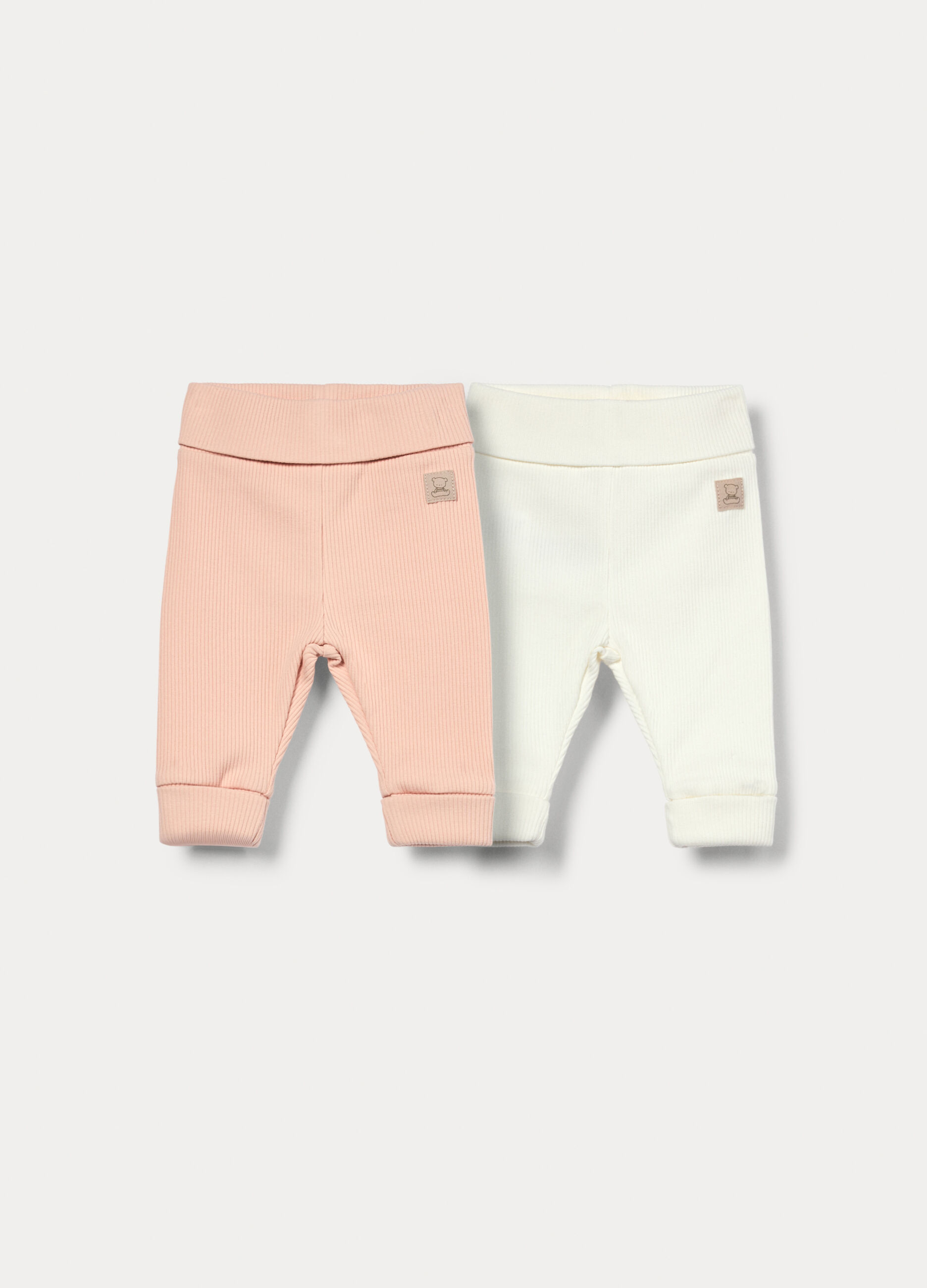 Pack 2 leggings in costina di cotone stretch _0