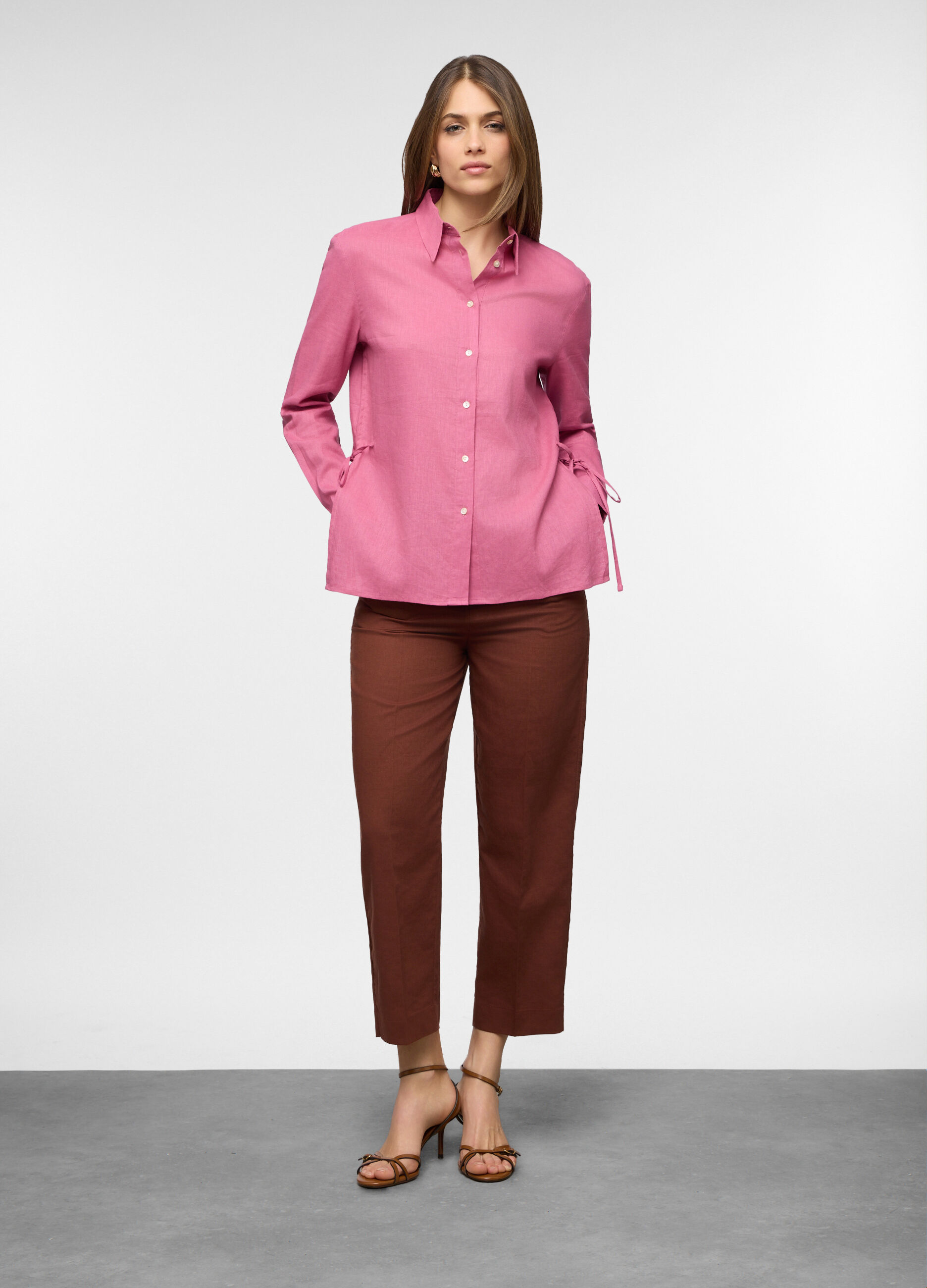 Pantaloni fit regular misto lino donna_0