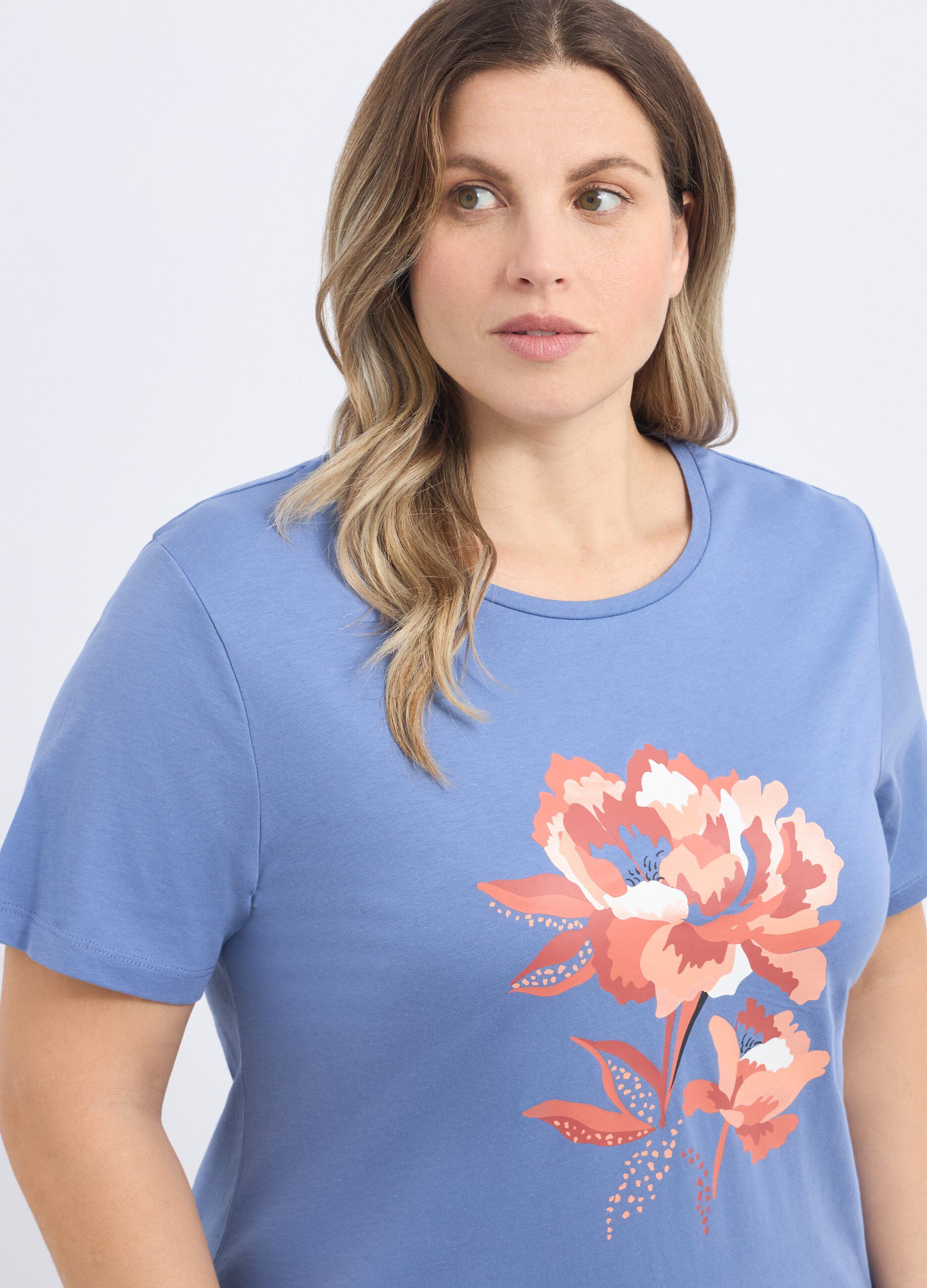 T-shirt in puro cotone con stampa donna curvy_2