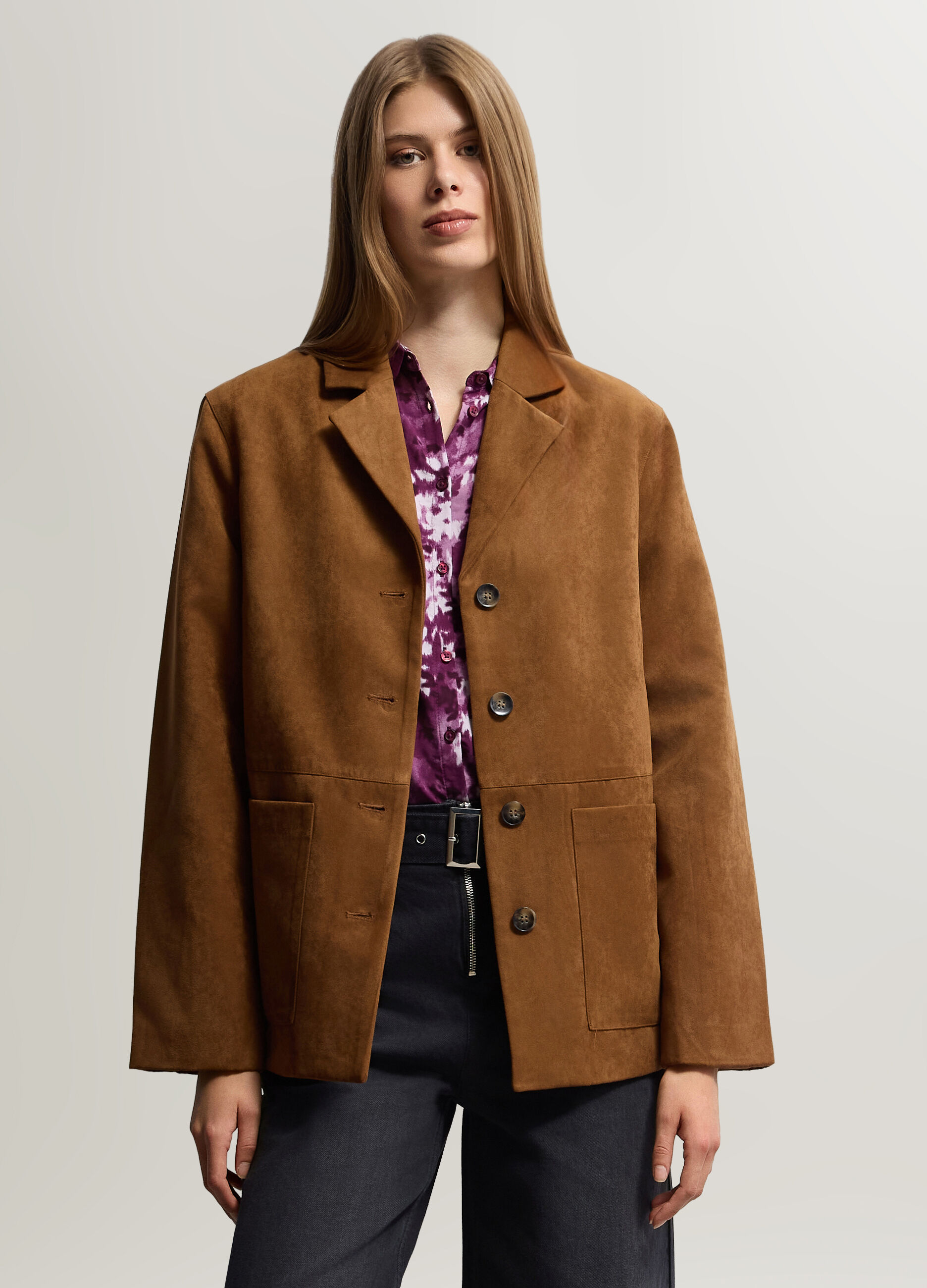 Blazer in eco pelle con collo reverse donna_0
