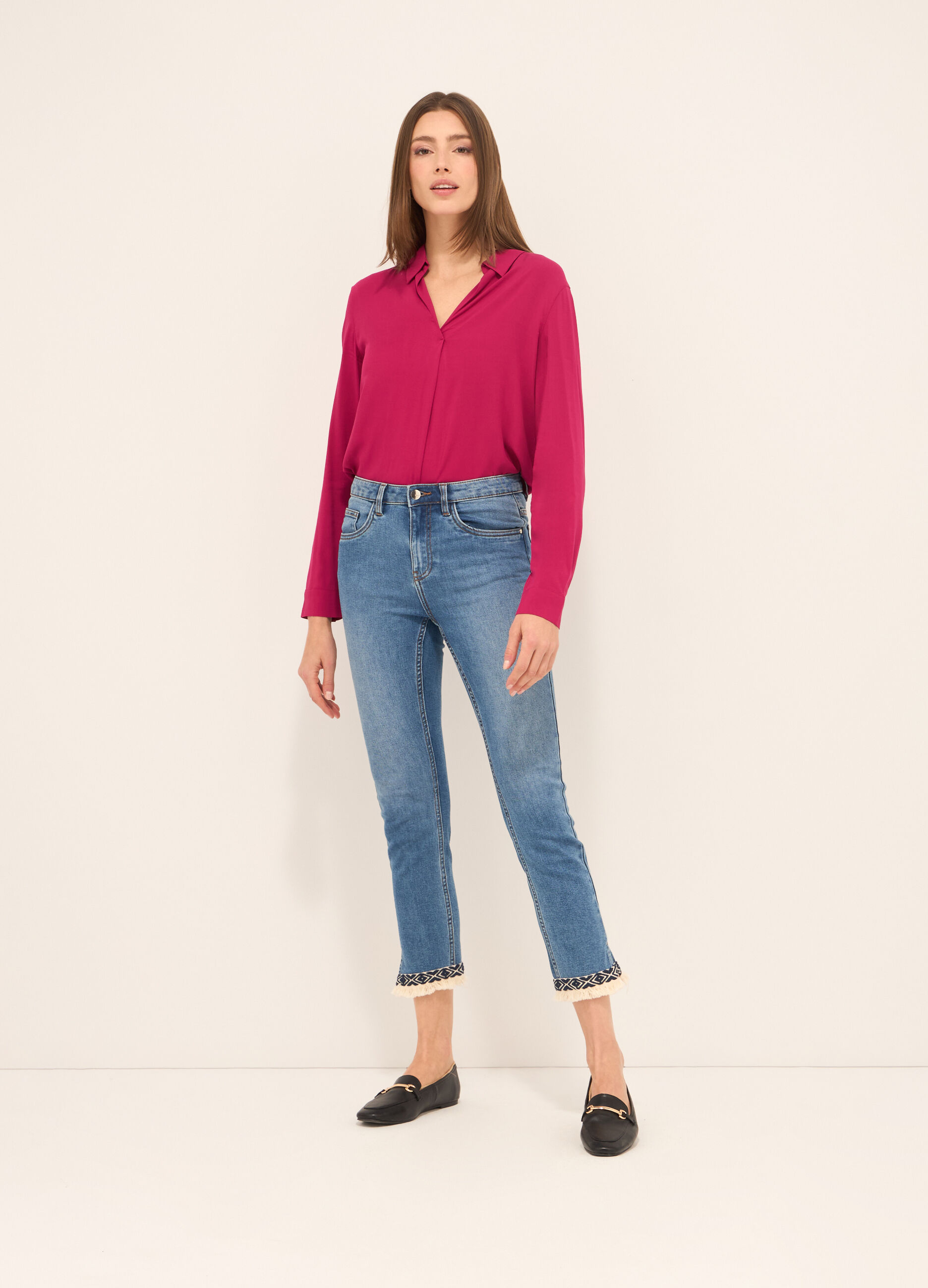 Pantaloni cropped in stretch denim donna _0