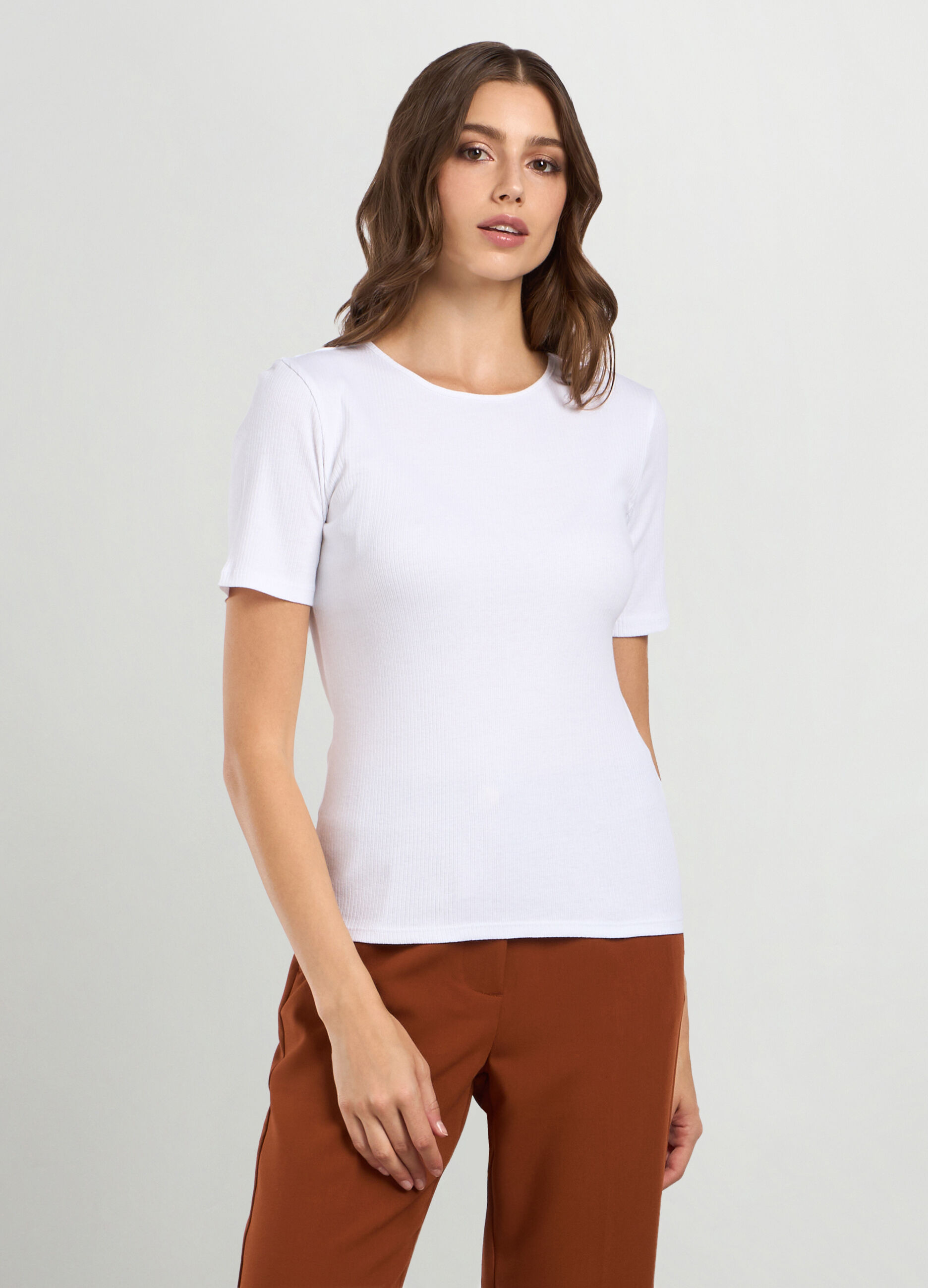 T-shirt in costina di cotone bio donna_0