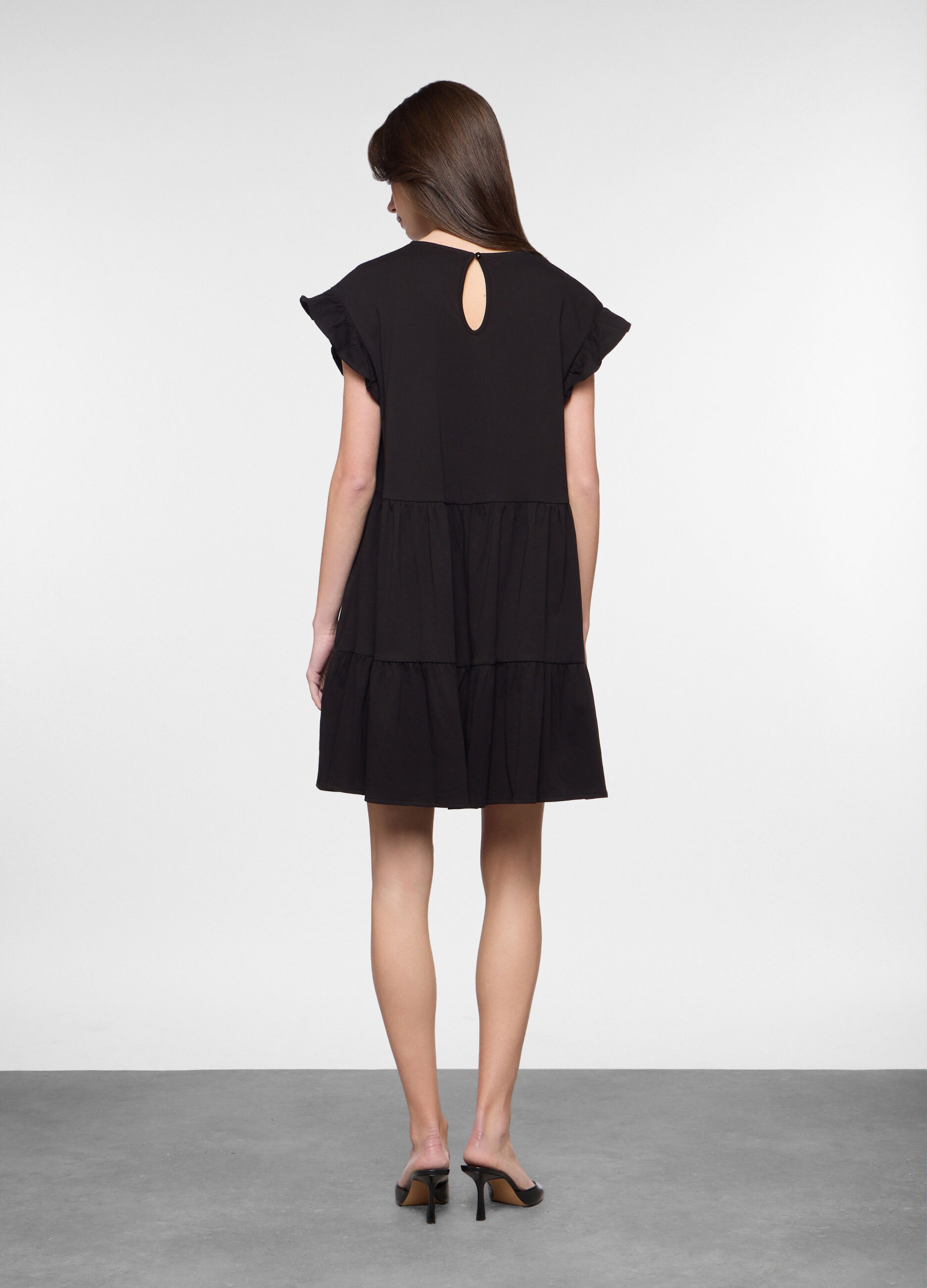 Abito corto a balze in jersey di puro cotone donna_1