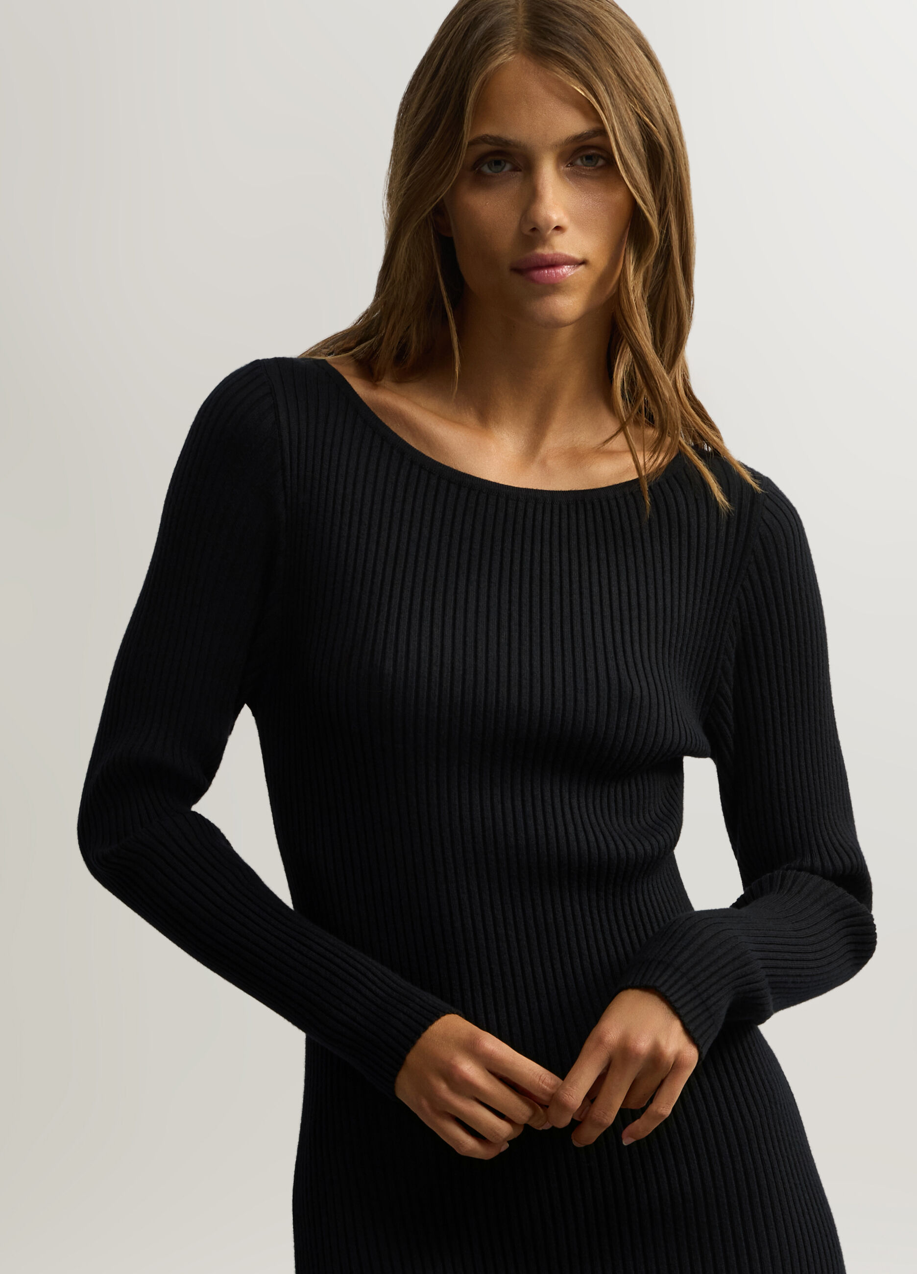 Abito lungo Fitted in costina misto viscosa donna_2