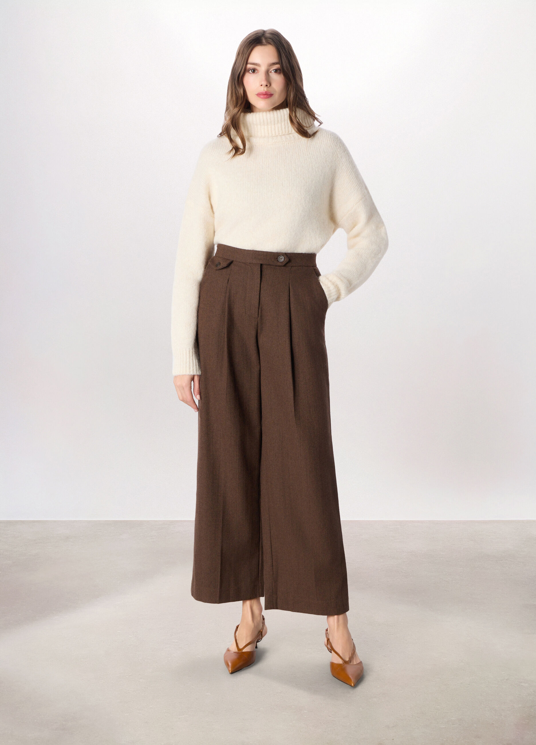 Pantaloni palazzo in tweed misto lana donna_0