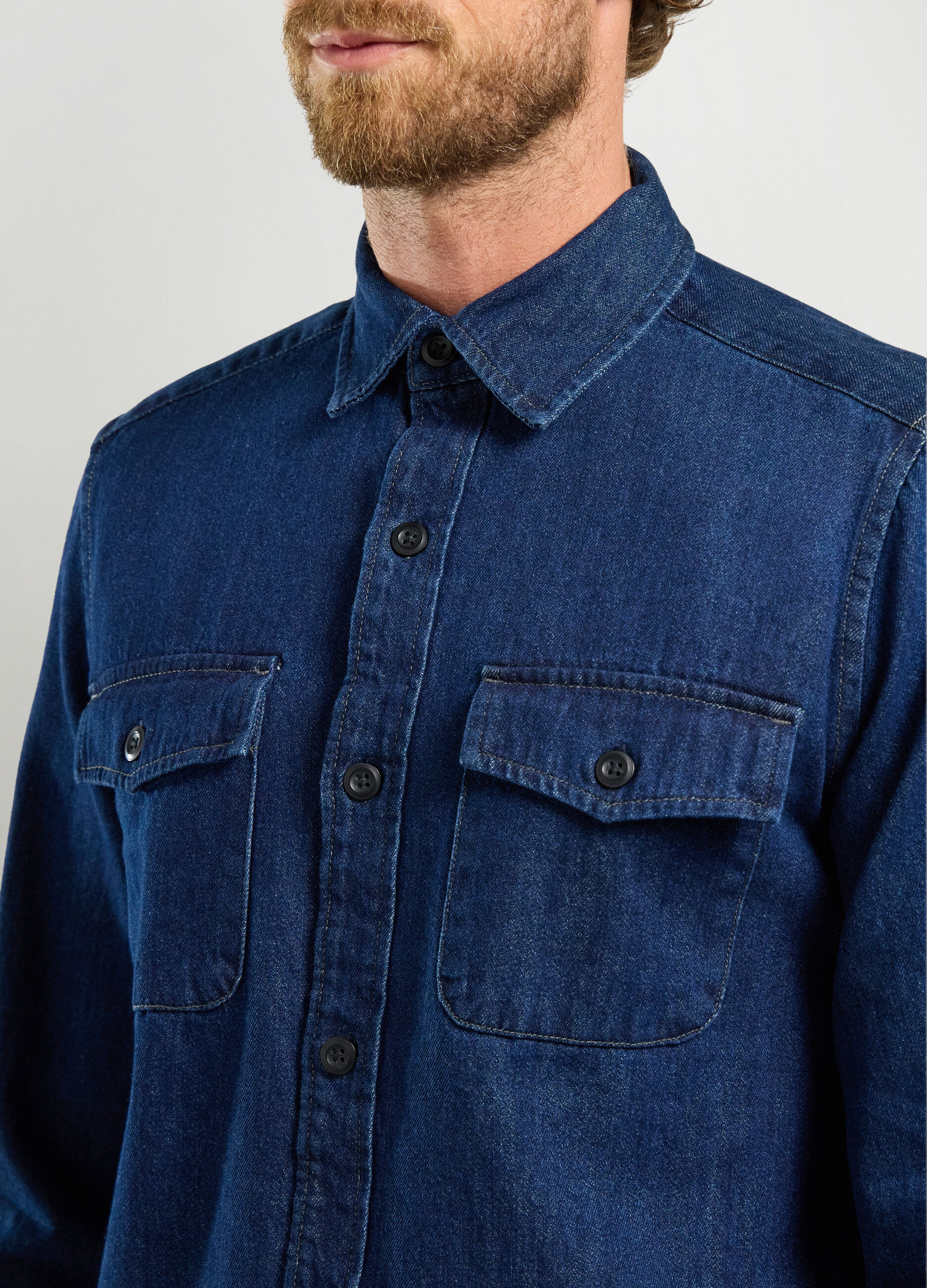Camicia regular fit colletto classico in denim di cotone uomo_2