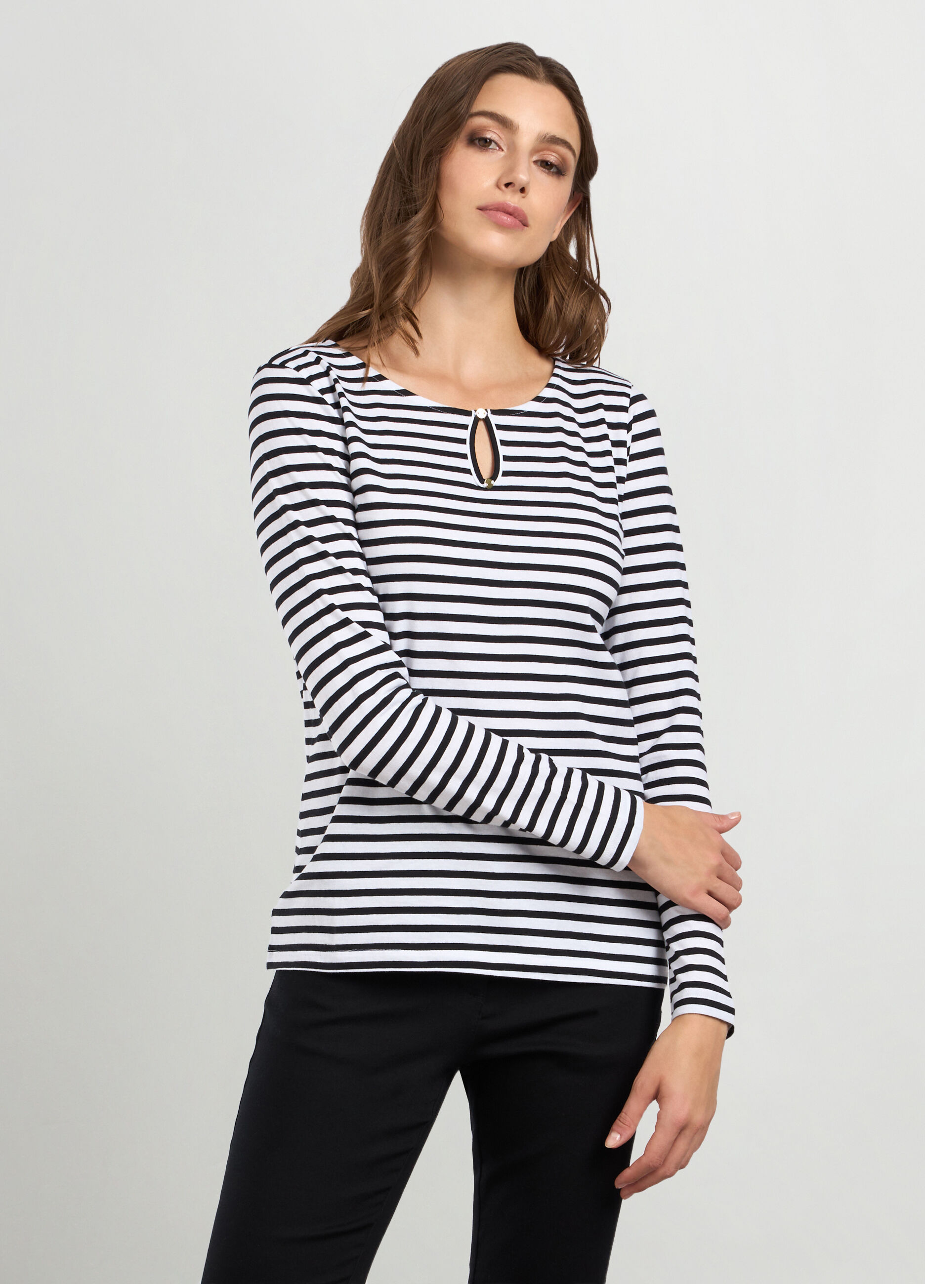 T-shirt in puro cotone a righe donna_0